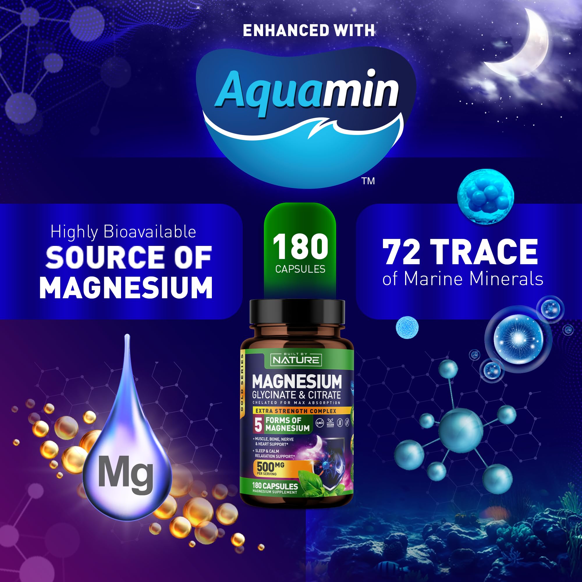 Foto 5 pulgar | Suplemento Built By Nature Magnesium Complex 500 Mg 180 Cápsulas - Venta Internacional.