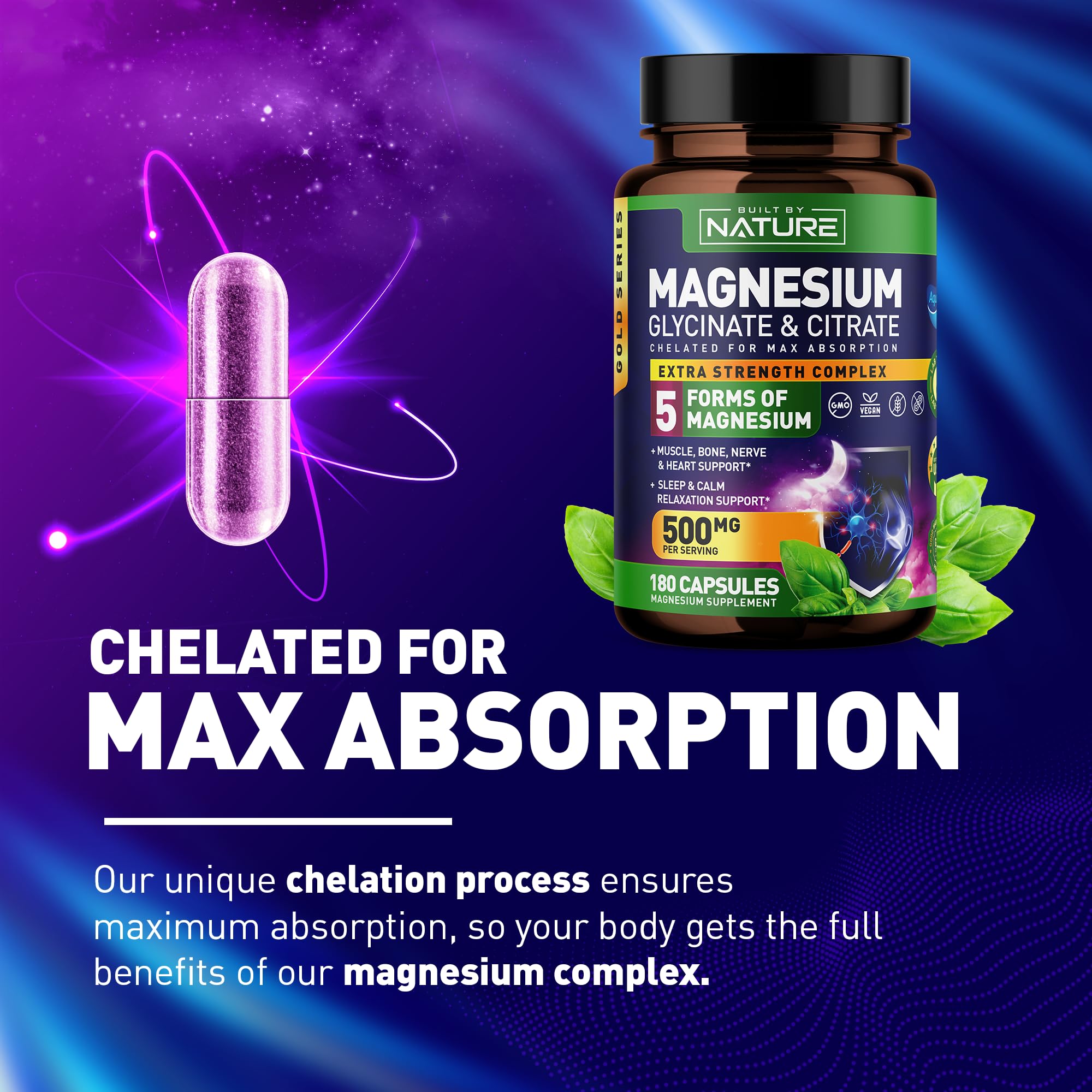 Foto 6 pulgar | Suplemento Built By Nature Magnesium Complex 500 Mg 180 Cápsulas - Venta Internacional.