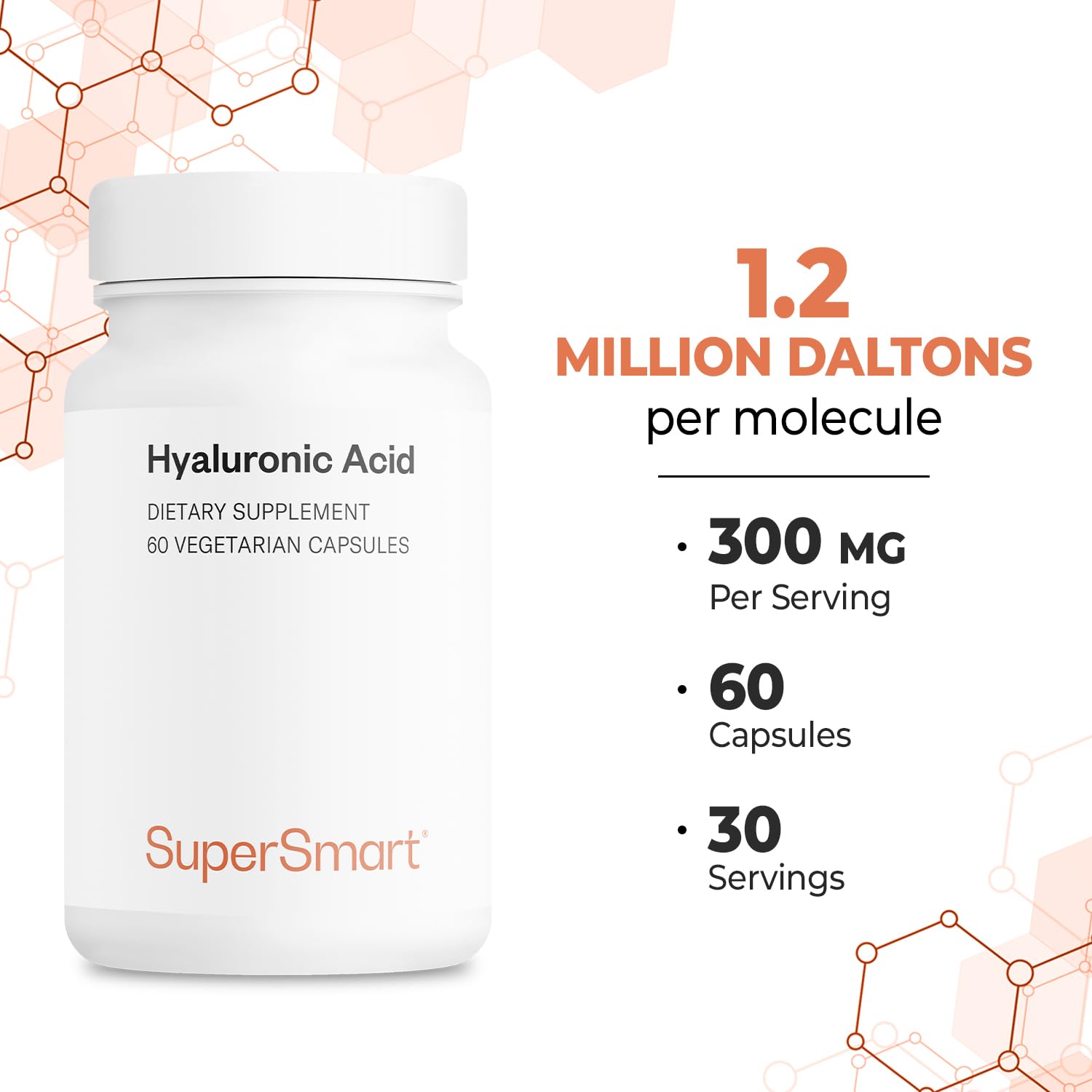 Foto 5 pulgar | Suplemento De Ácido Hialurónico Supersmart 300 Mg/día 60 Cápsulas - Venta Internacional.
