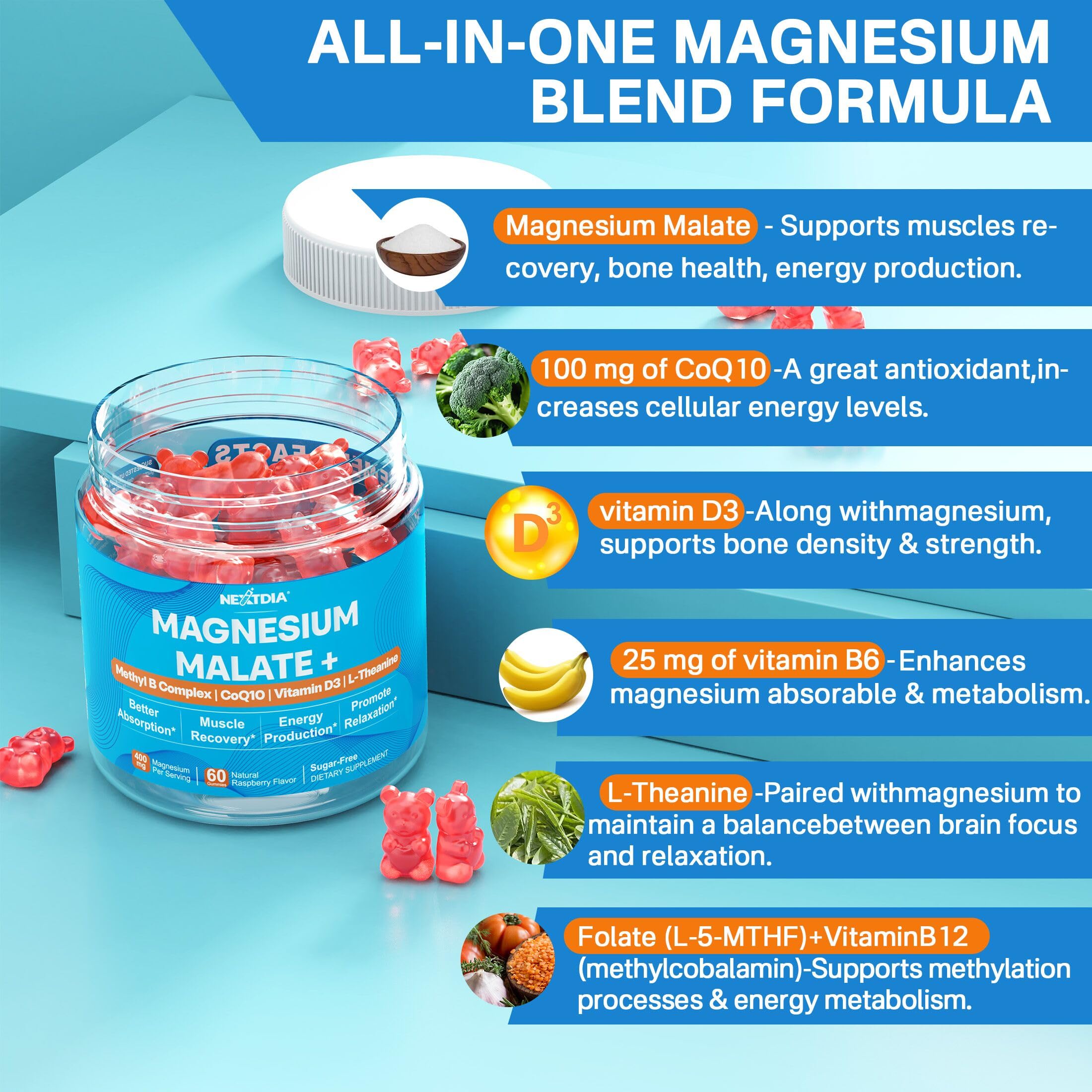 Foto 8 pulgar | Suplemento De Magnesio Nextdia Energy Gummies 400 Mg 60 Unidades - Venta Internacional.