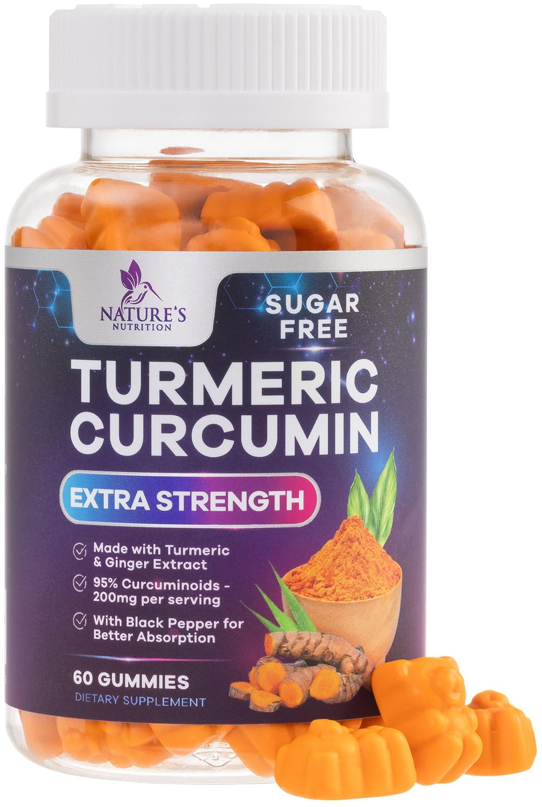 Foto 1 | Gominolas De Suplemento Nature's Nutrition  Cúrcuma Y Curcumina  60 Unidades - Venta Internacional.