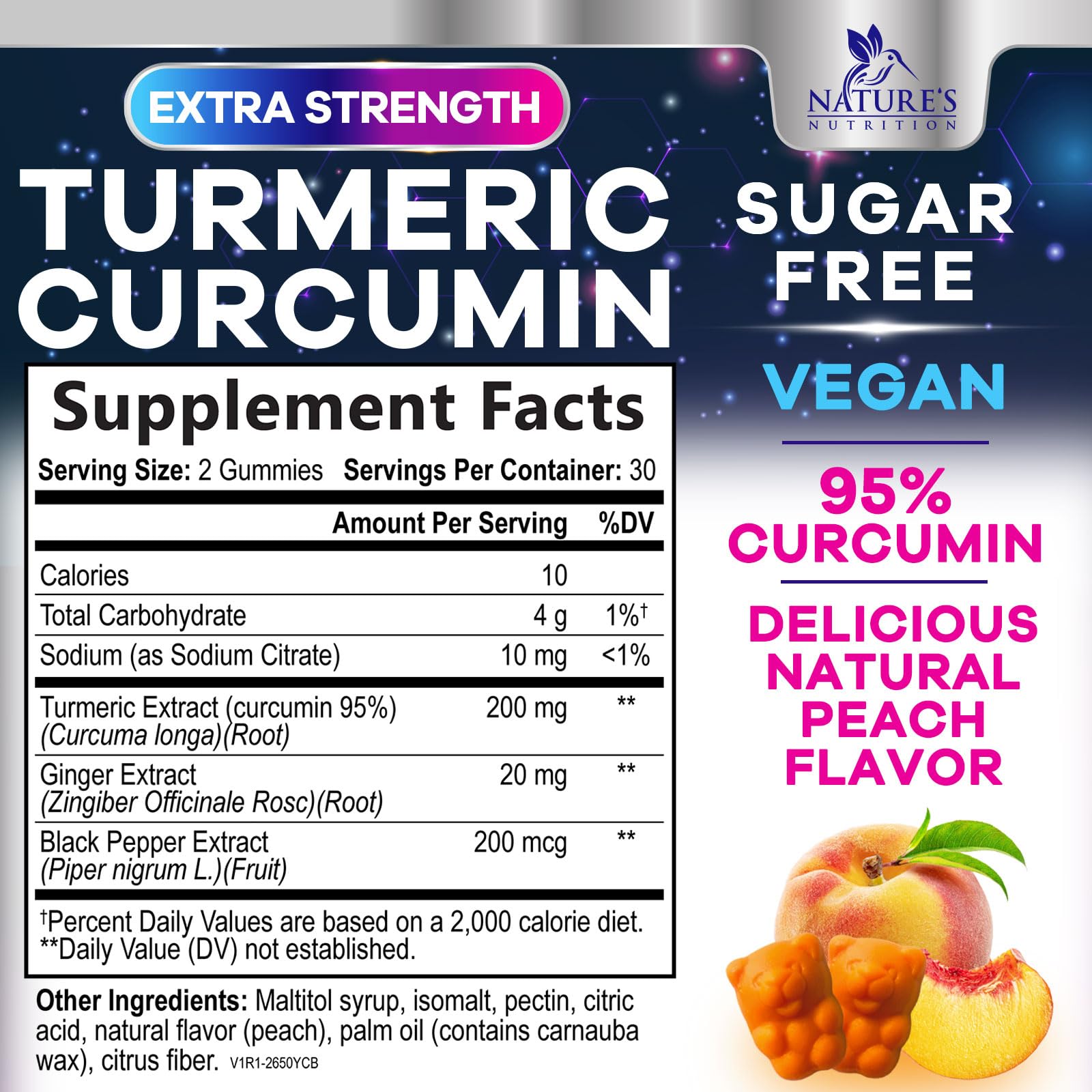 Foto 2 | Gominolas De Suplemento Nature's Nutrition  Cúrcuma Y Curcumina  60 Unidades - Venta Internacional.