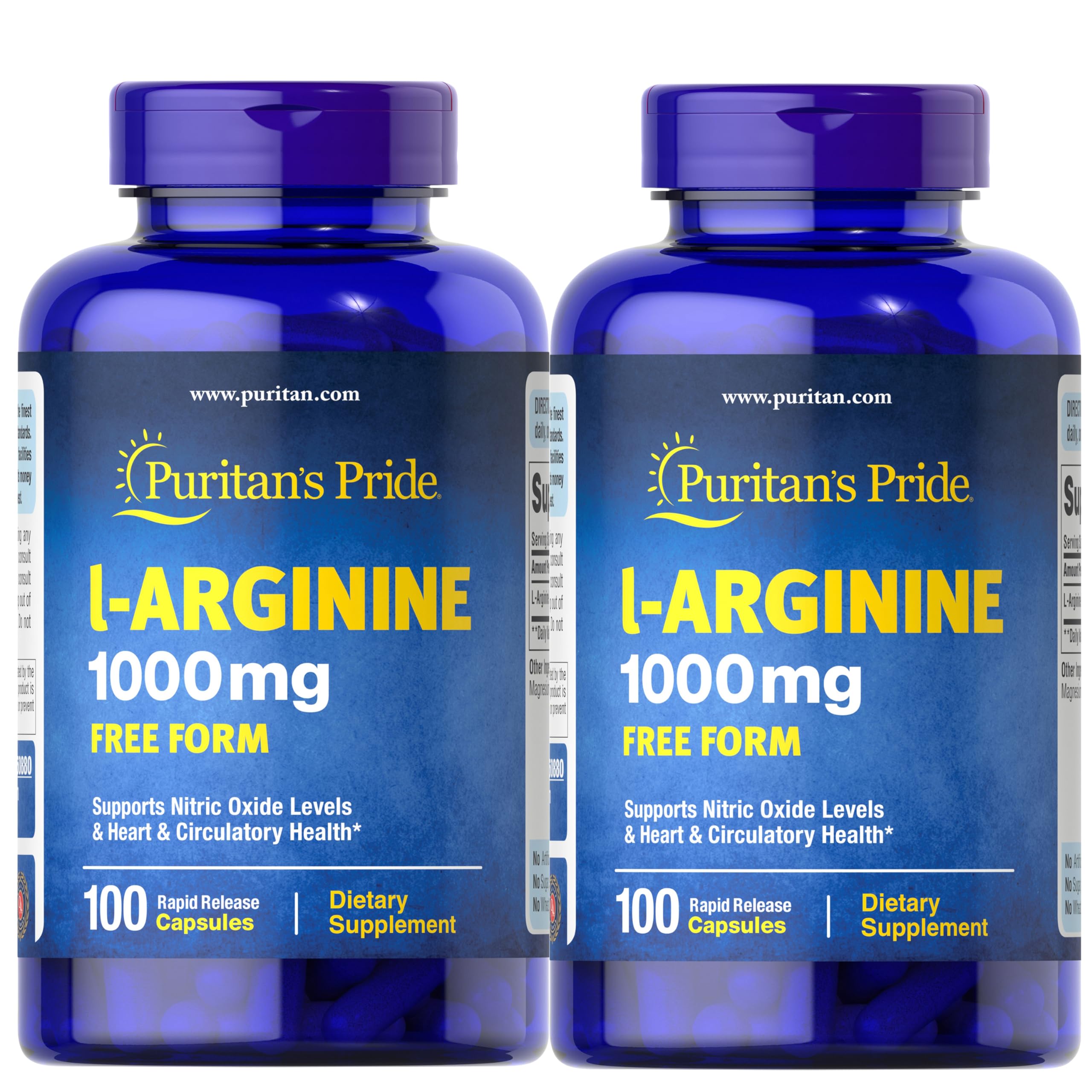 Foto 2 pulgar | Suplemento Puritan's Pride L-arginina 1000 Mcg 100 Tabletas X 2 - Venta Internacional.