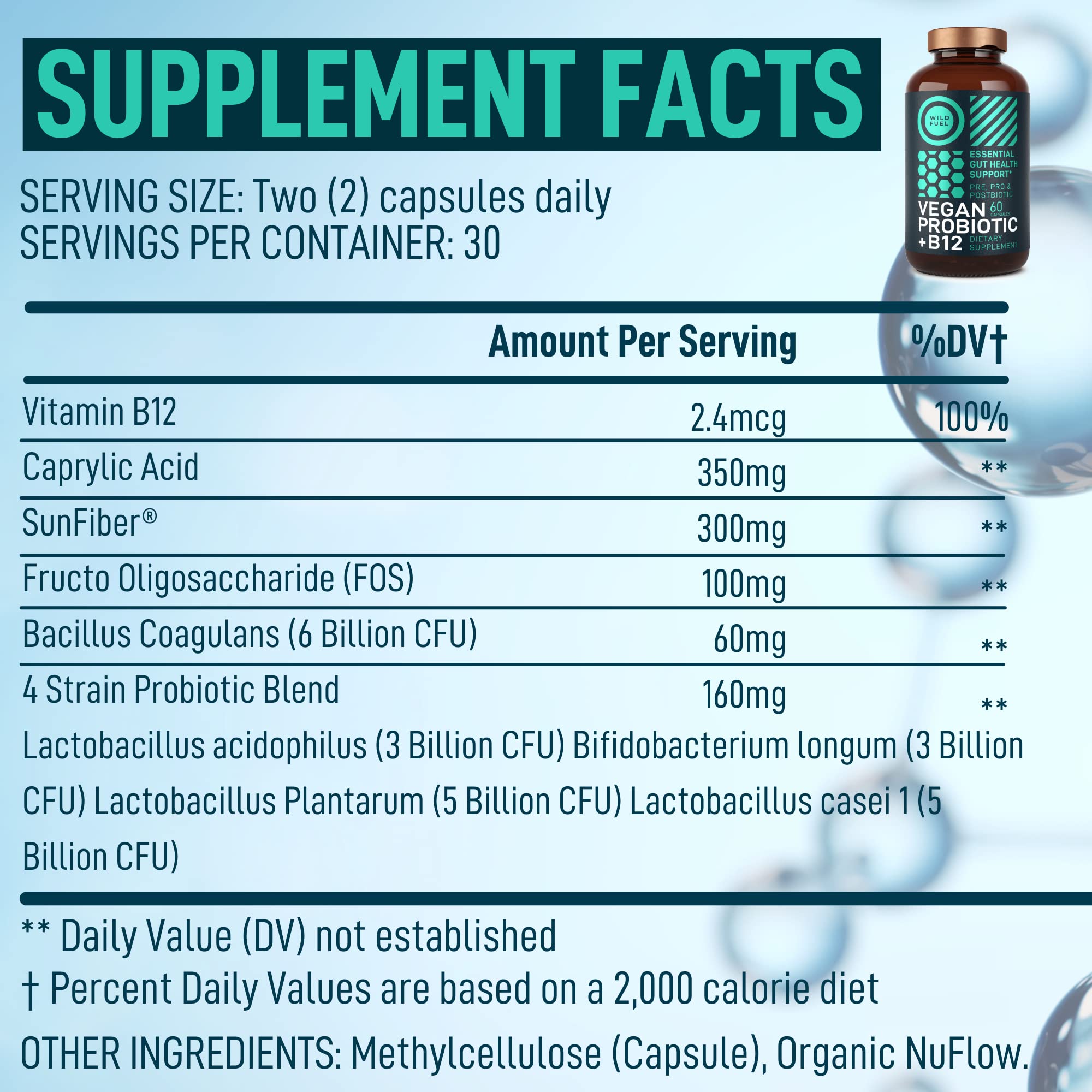 Foto 2 | Suplemento Wild Fuel Vegan Probiotic + B12 60 Cápsulas - Venta Internacional.