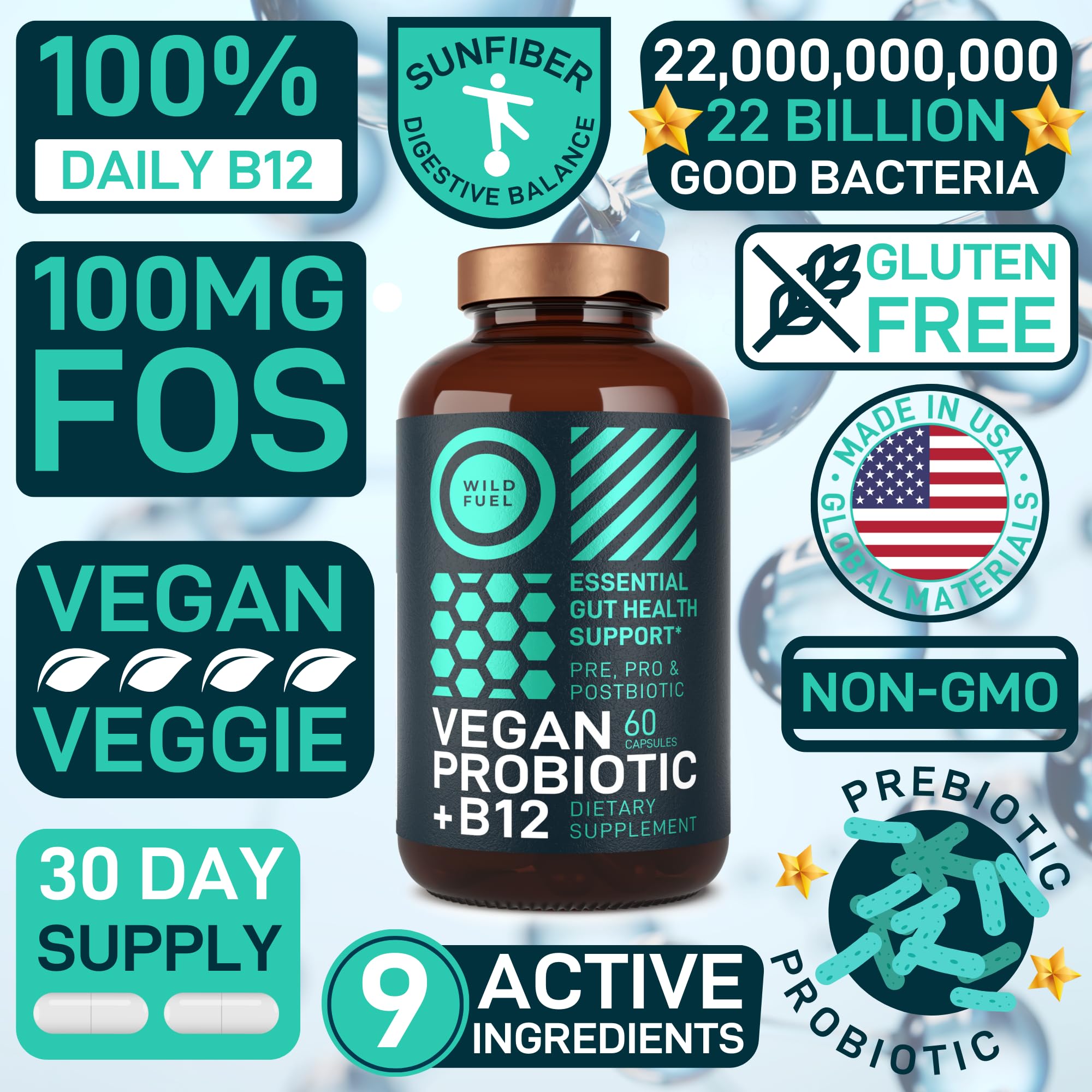 Foto 3 | Suplemento Wild Fuel Vegan Probiotic + B12 60 Cápsulas - Venta Internacional.