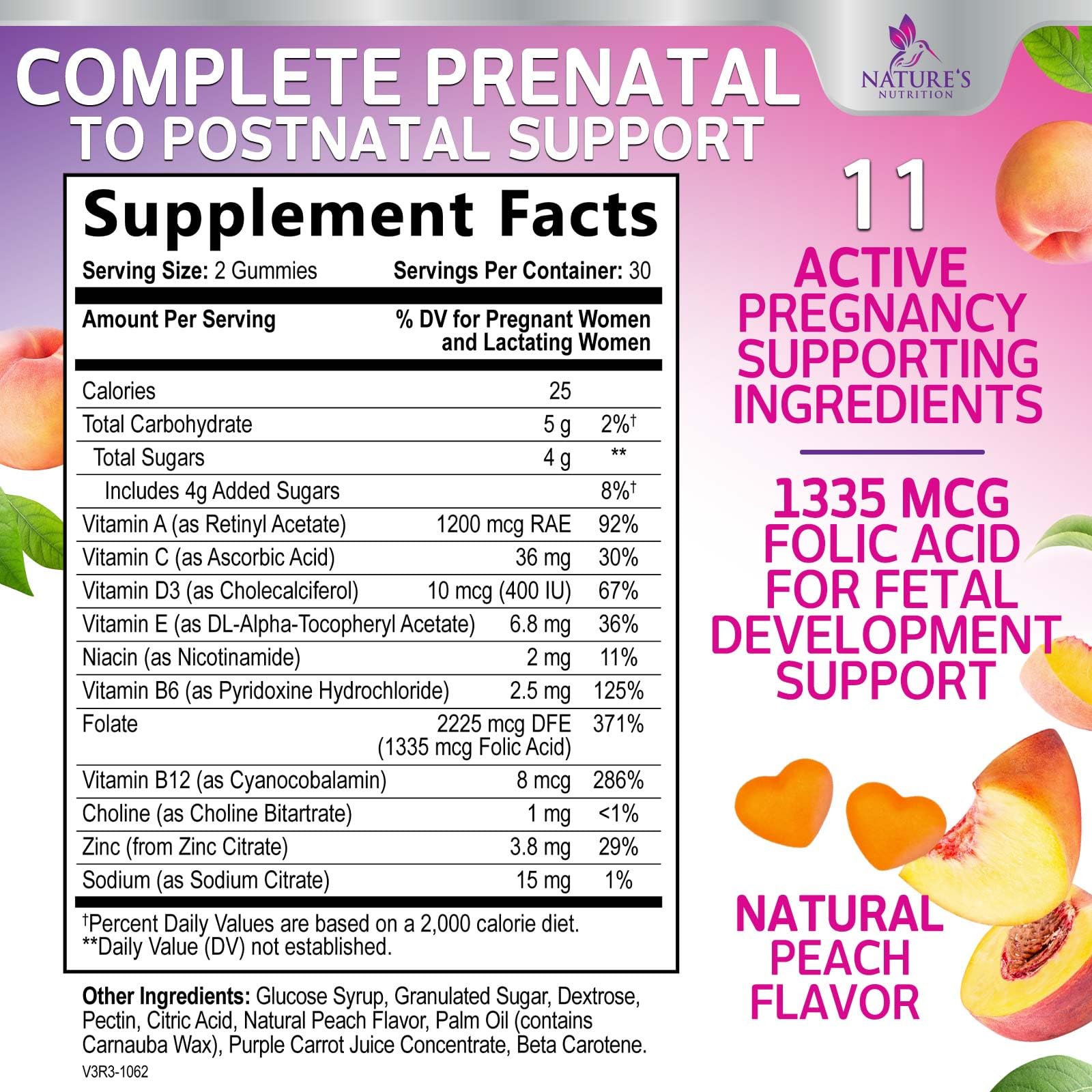 Foto 3 pulgar | Vitaminas Prenatales  Gomitas  Nature's Nutrition  Ácido Fólico  1335 Mcg - Venta Internacional.