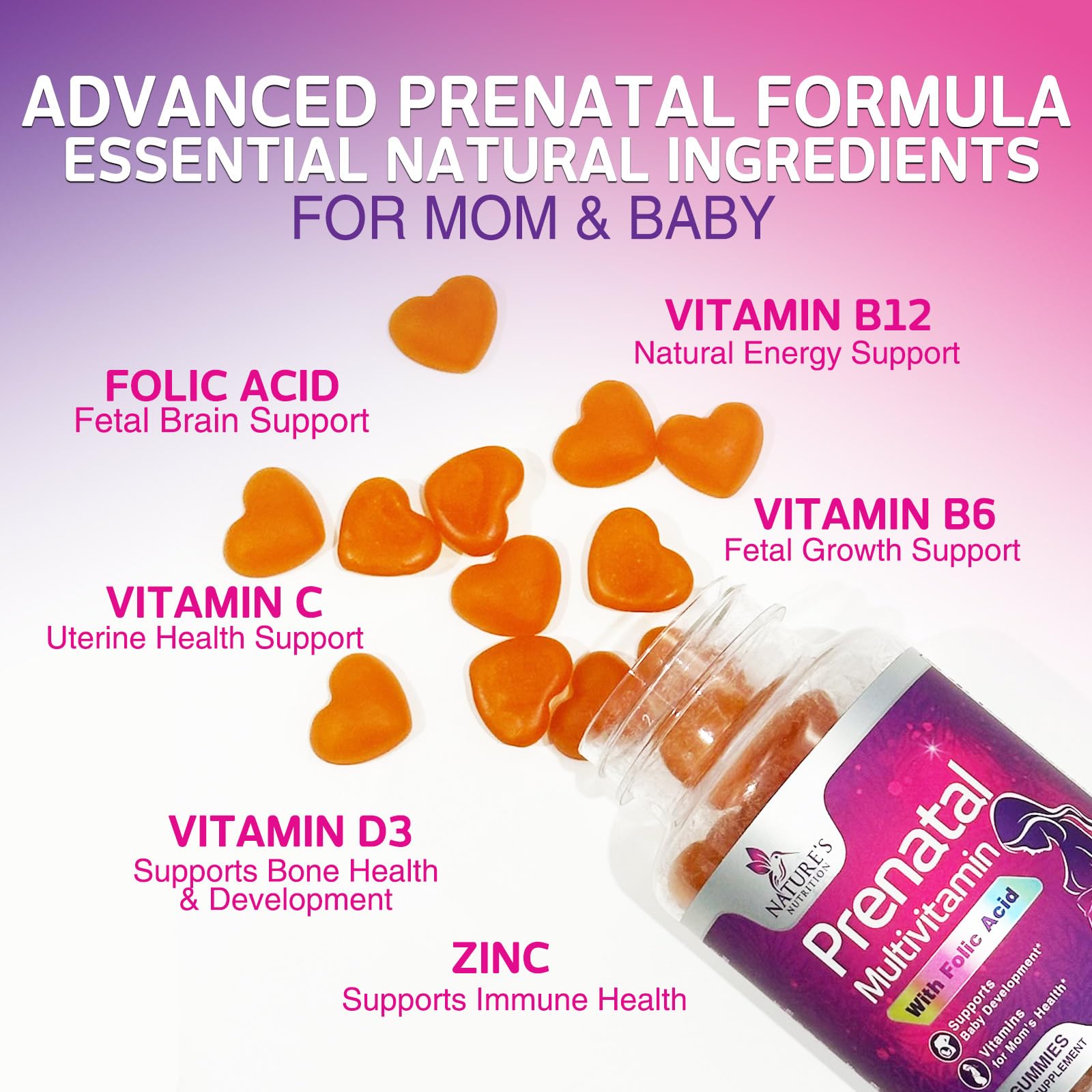 Foto 3 | Vitaminas Prenatales  Gomitas  Nature's Nutrition  Ácido Fólico  1335 Mcg - Venta Internacional.