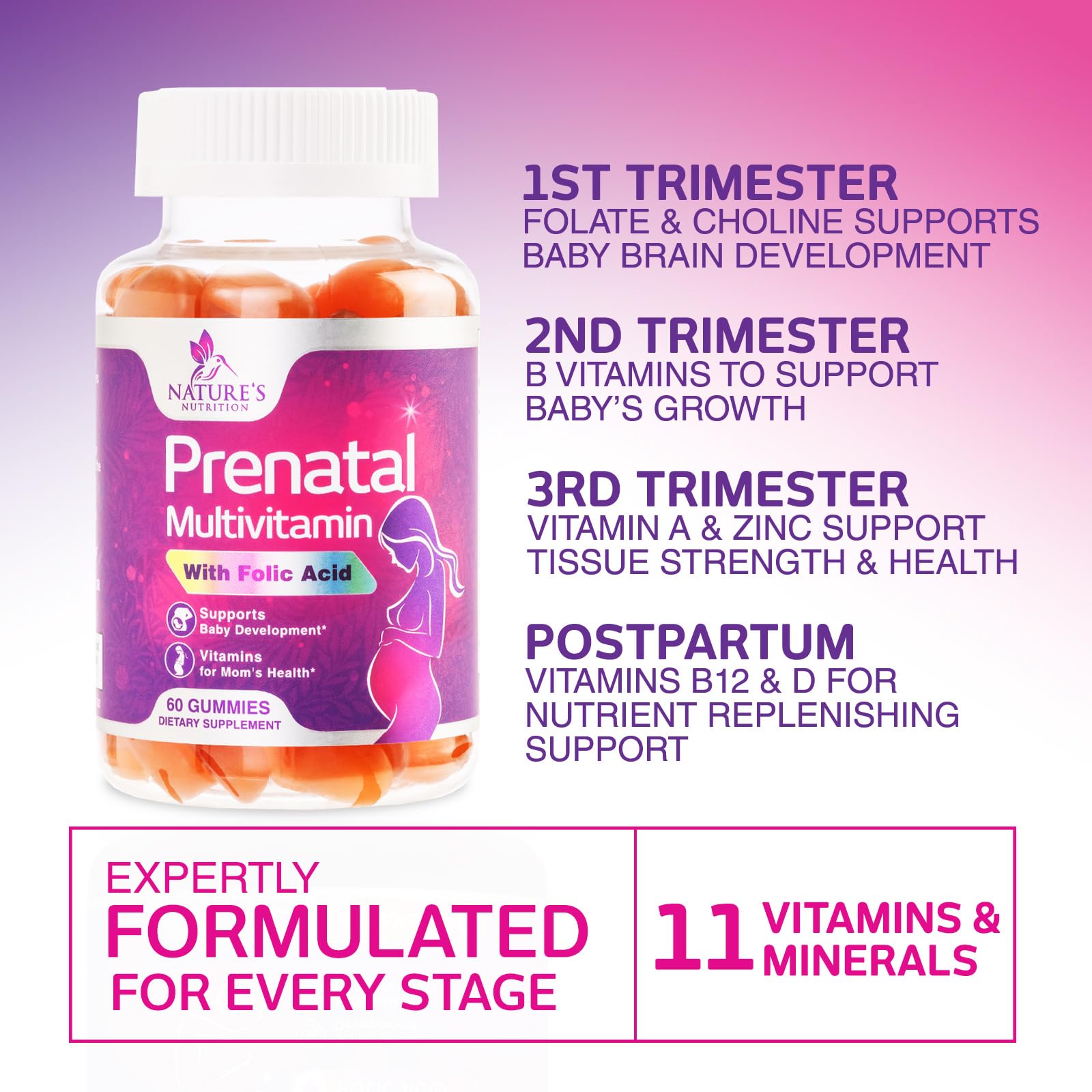 Foto 6 | Vitaminas Prenatales  Gomitas  Nature's Nutrition  Ácido Fólico  1335 Mcg - Venta Internacional.