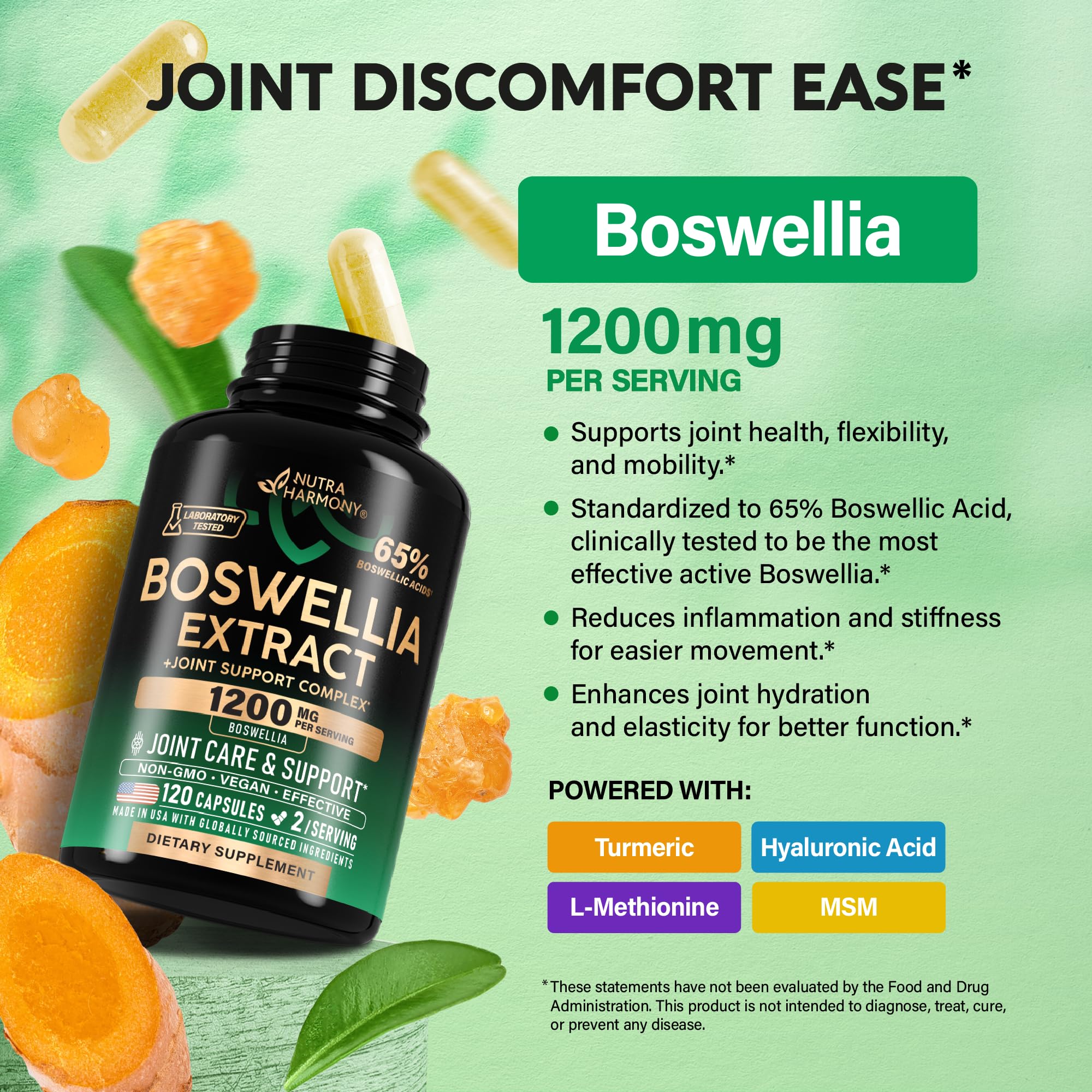 Foto 3 | Suplemento Nutraharmony Boswellia 1200 Mg Con Cúrcuma 120 Cápsulas - Venta Internacional.