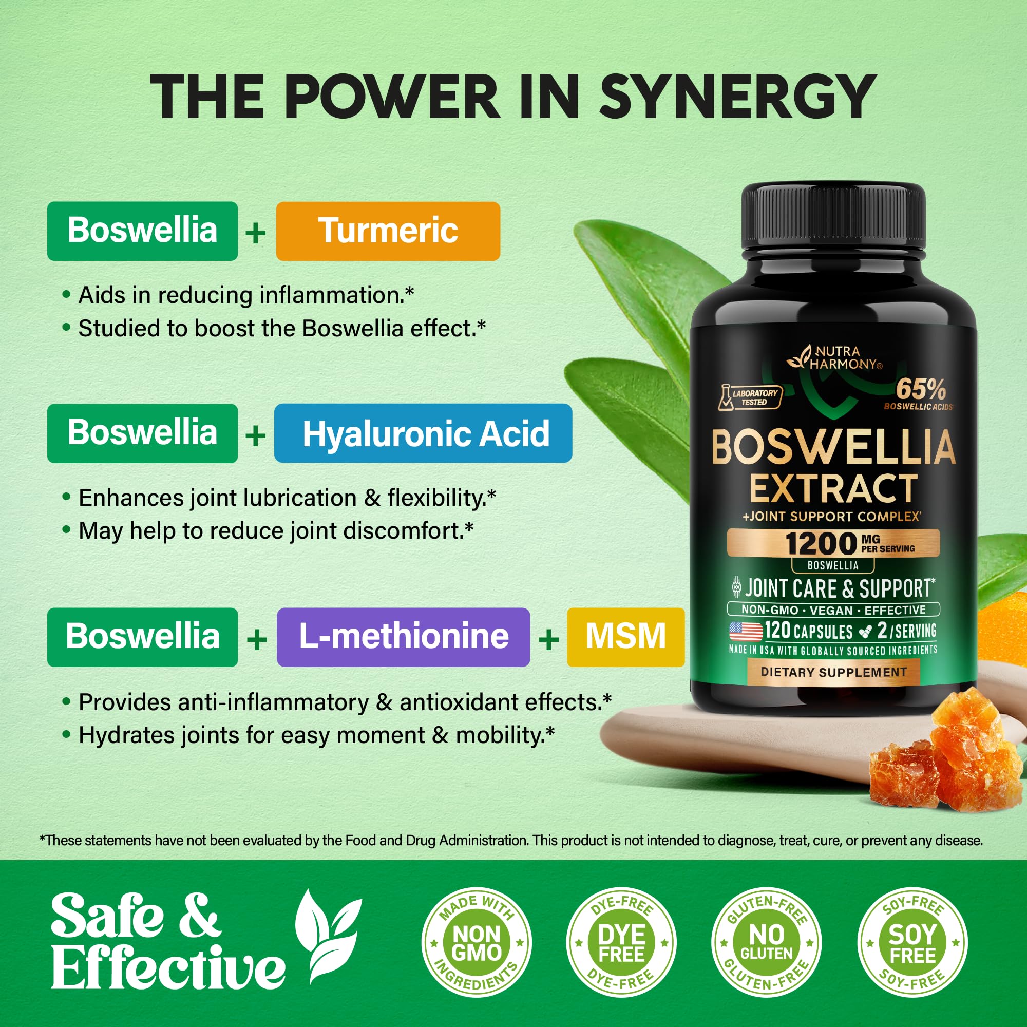 Foto 5 pulgar | Suplemento Nutraharmony Boswellia 1200 Mg Con Cúrcuma 120 Cápsulas - Venta Internacional.