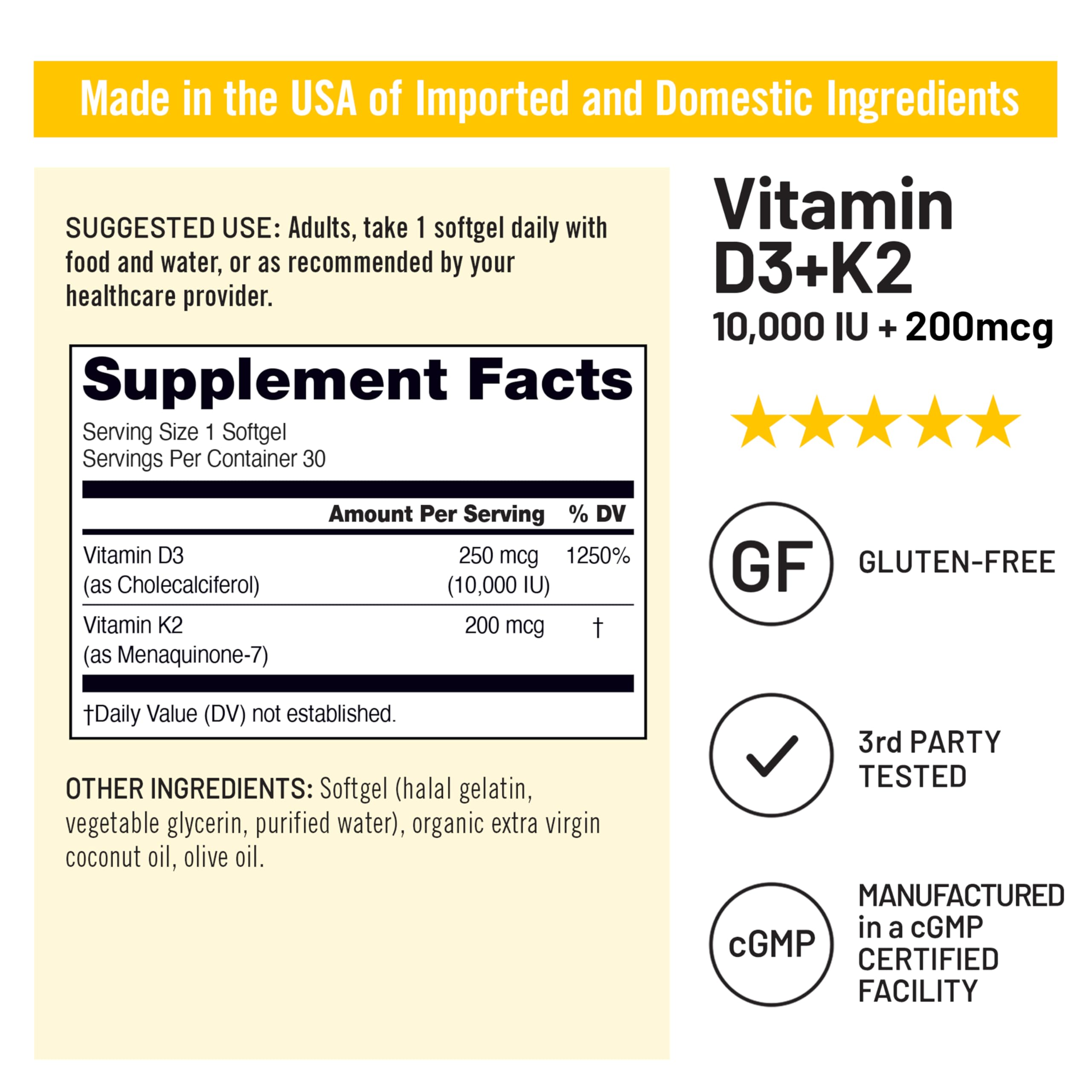 Foto 4 | Suplemento De Vitamina D3 De Naturewise  10 000 Ui + K2  200 Mcg  30 Cápsulas Blandas - Venta Internacional.