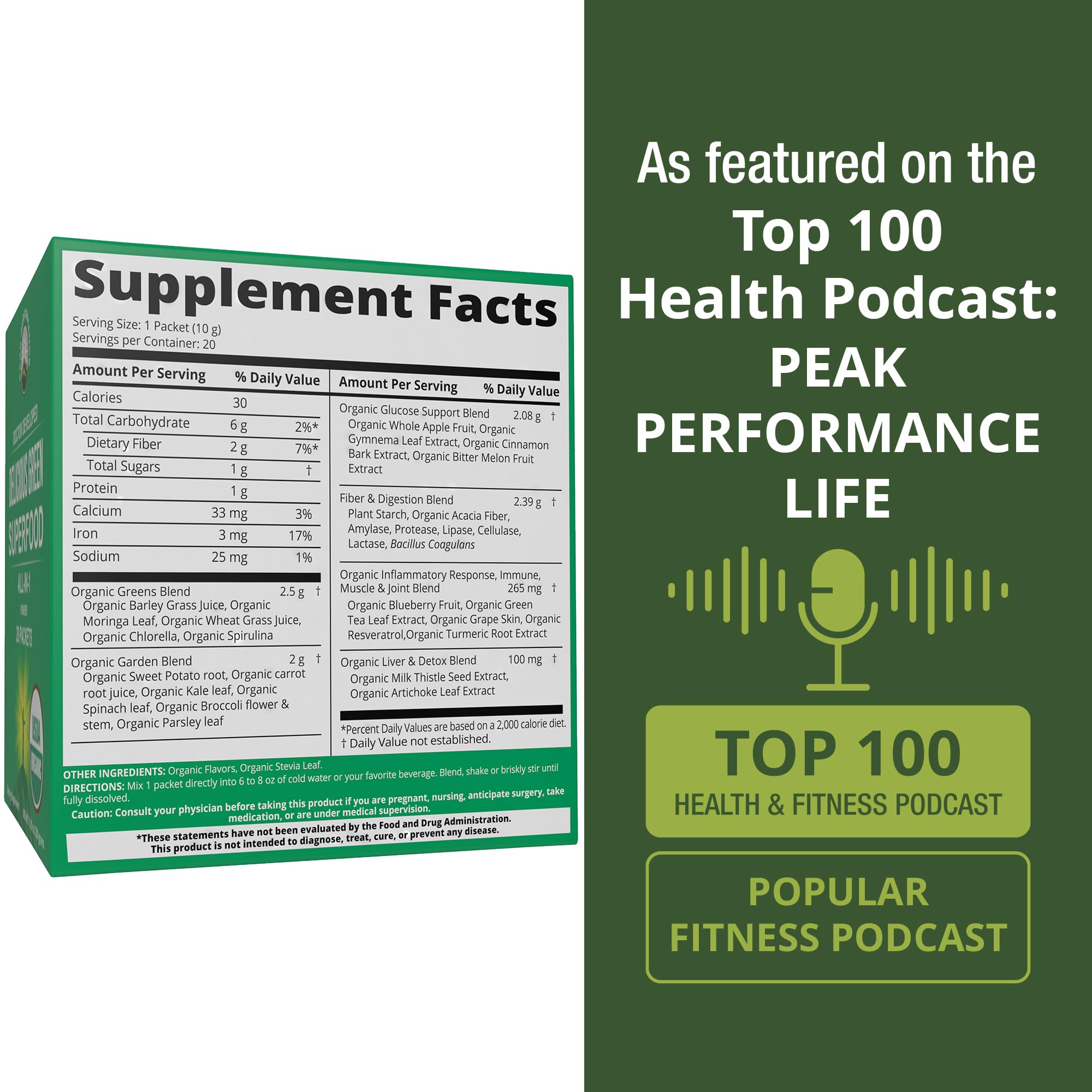 Foto 7 pulgar | Superfood Powder Peak Performance Organic Greens  Paquete De 20 - Venta Internacional.