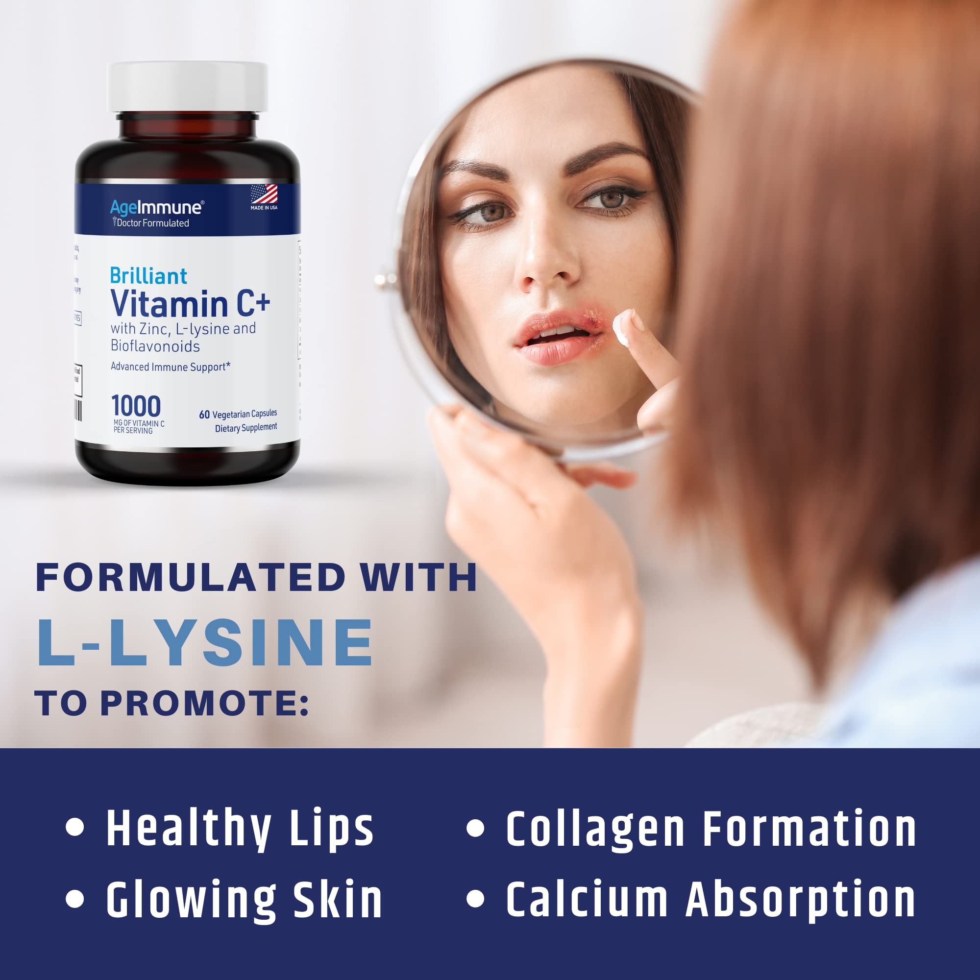 Foto 4 | Suplementos Ageimmune De Vitamina C  1000 Mg  Complejo De L-lisina  500 Mg - Venta Internacional.