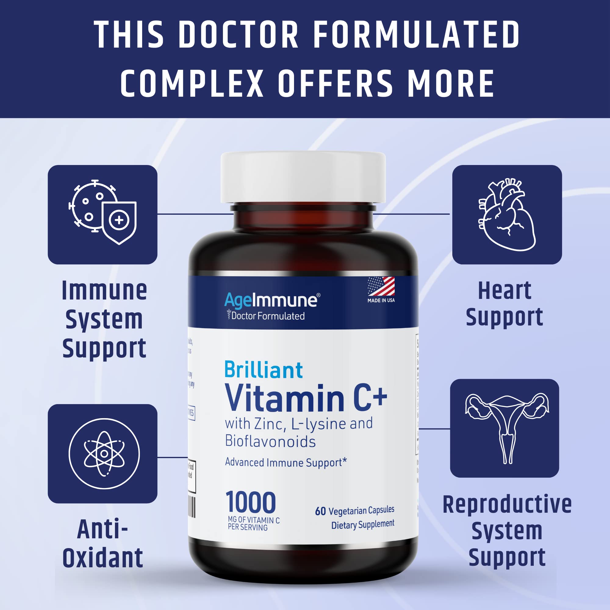 Foto 7 pulgar | Suplementos Ageimmune De Vitamina C  1000 Mg  Complejo De L-lisina  500 Mg - Venta Internacional.