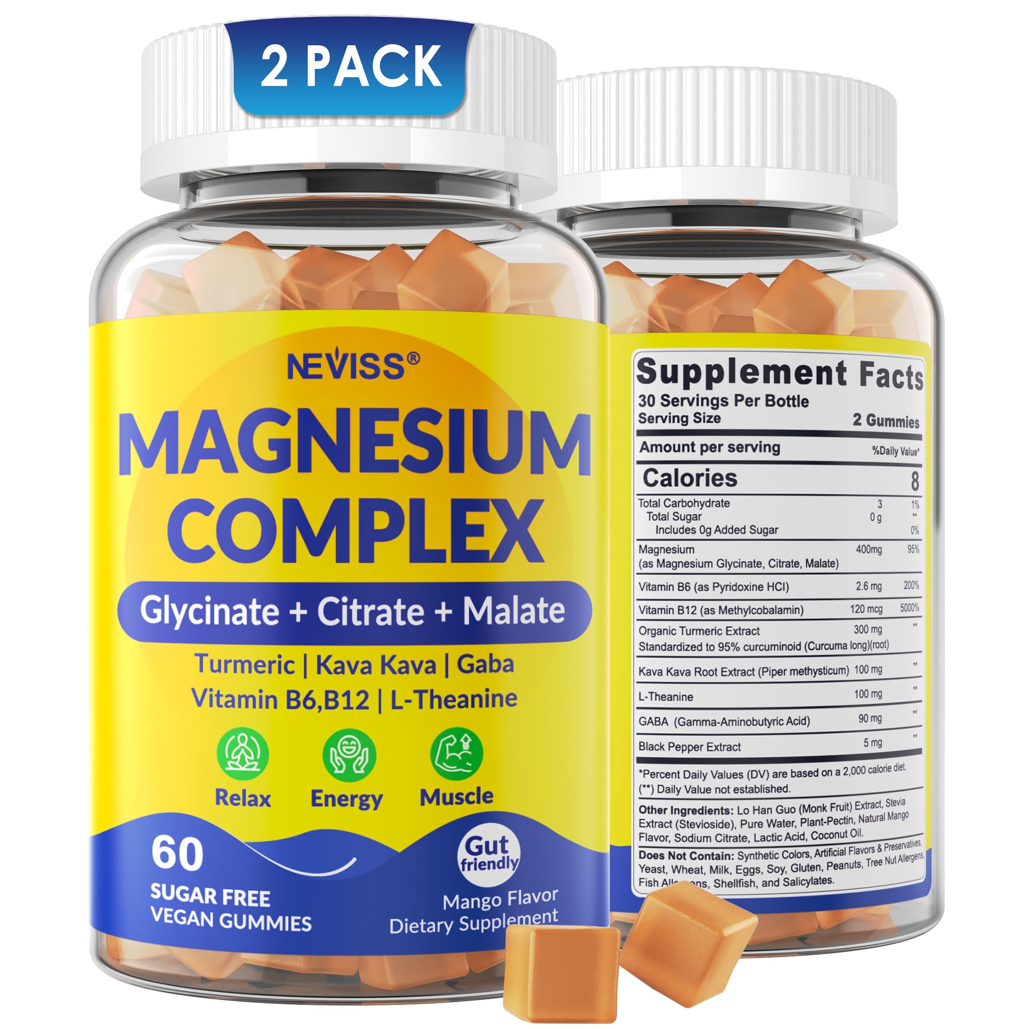 Foto 2 pulgar | Gomitas Con Complejo De Magnesio Neviss 400 Mg Con Cúrcuma  Paquete De 2 - Venta Internacional.