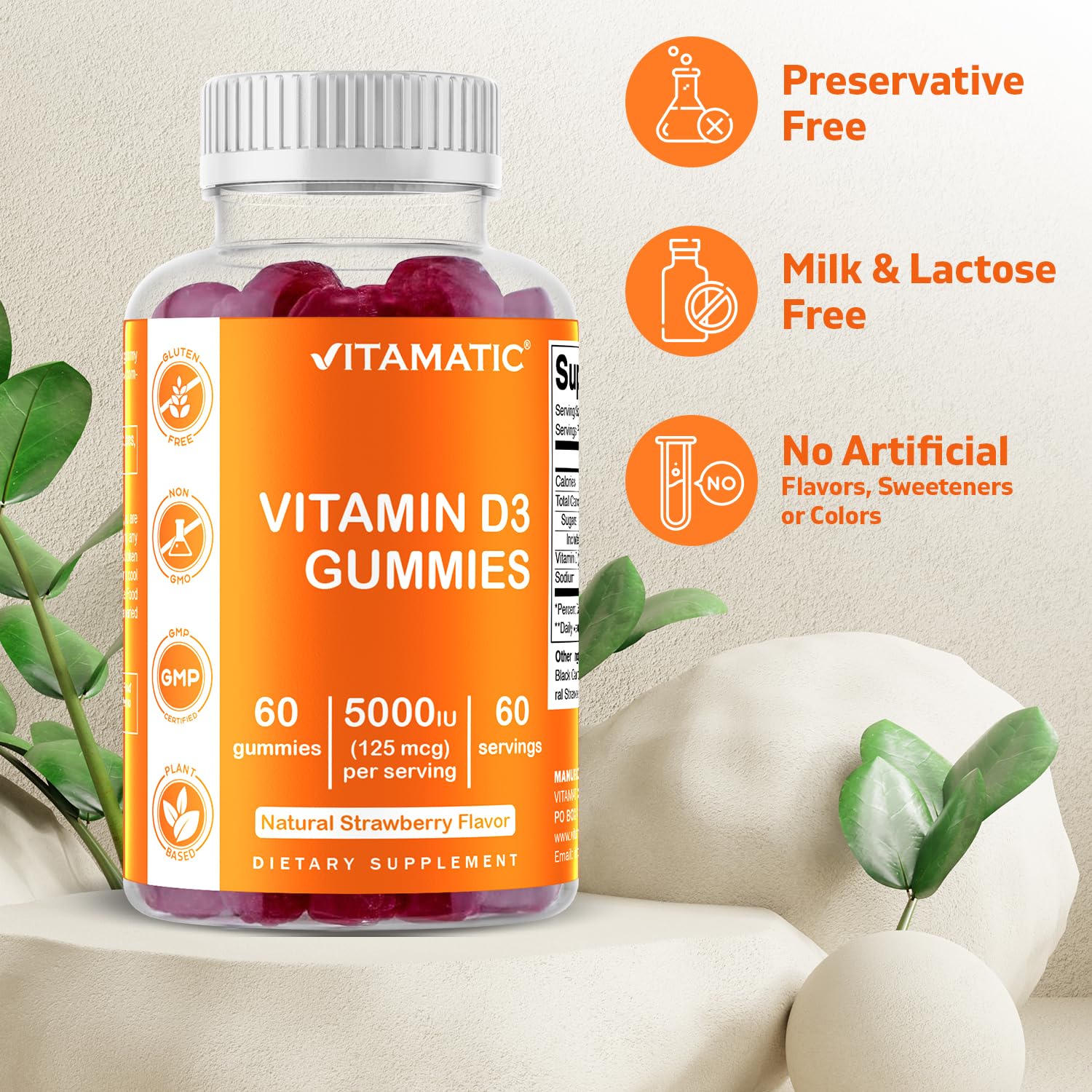 Foto 3 | Suplemento Vitamático De Vitamina D3 En Gomitas 5000 Ui 60 Unidades - Venta Internacional.