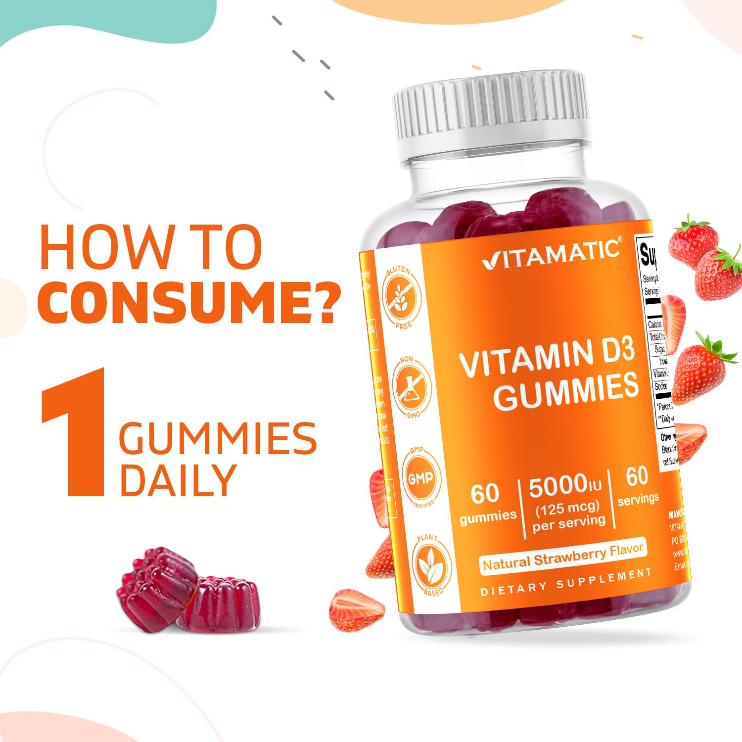Foto 4 | Suplemento Vitamático De Vitamina D3 En Gomitas 5000 Ui 60 Unidades - Venta Internacional.