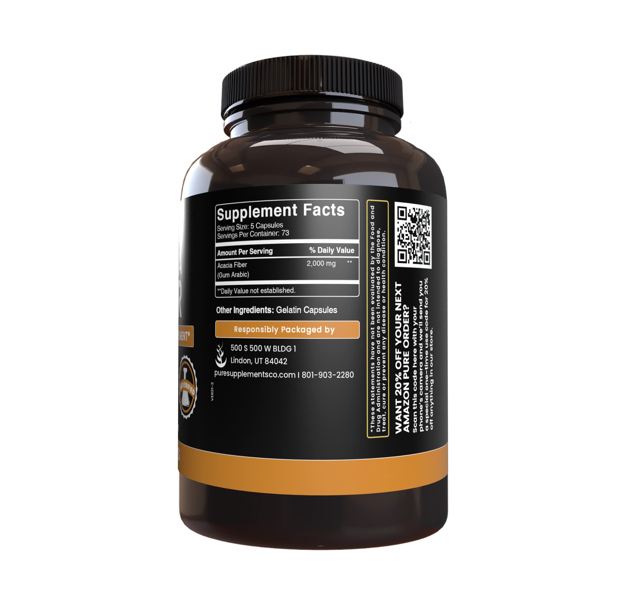 Foto 5 pulgar | Suplemento Dietético Pure Original Ingredients Acacia Fiber 365 Cápsulas - Venta Internacional.