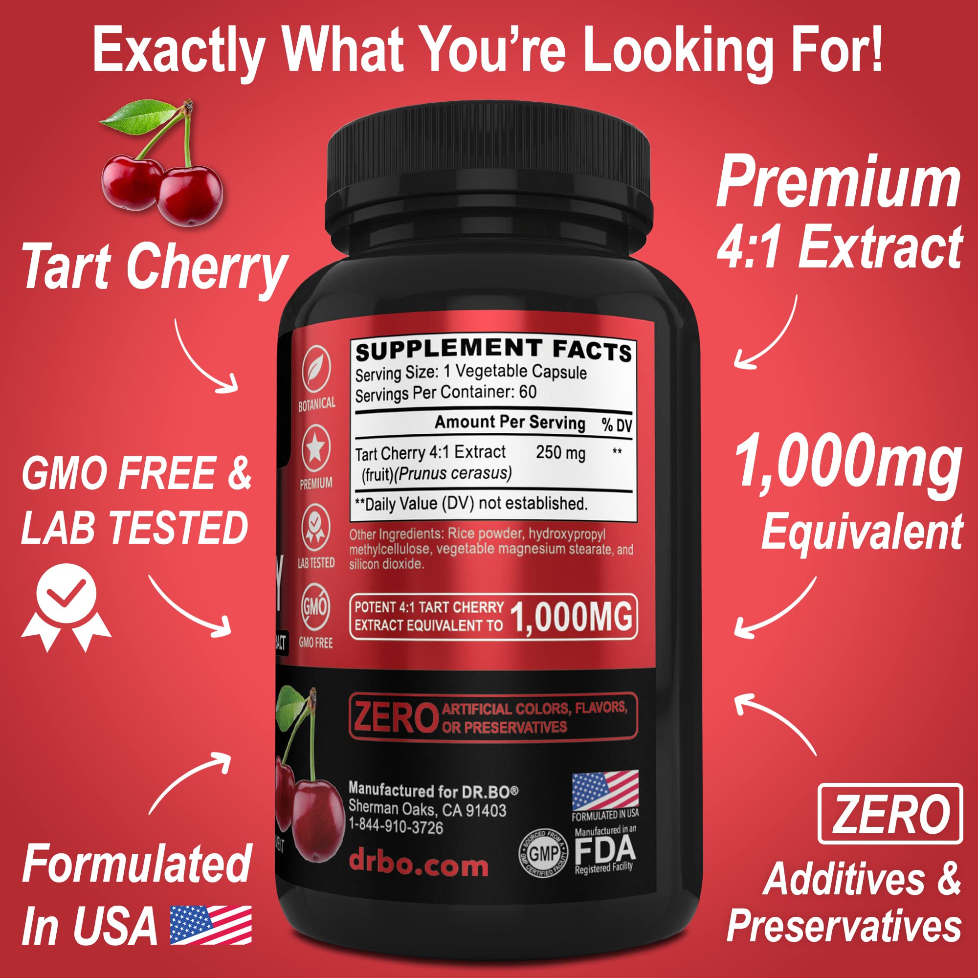 Foto 6 pulgar | Suplemento Dr. Bo Tart Cherry Extract Cápsulas 1000 Mg - Venta Internacional.
