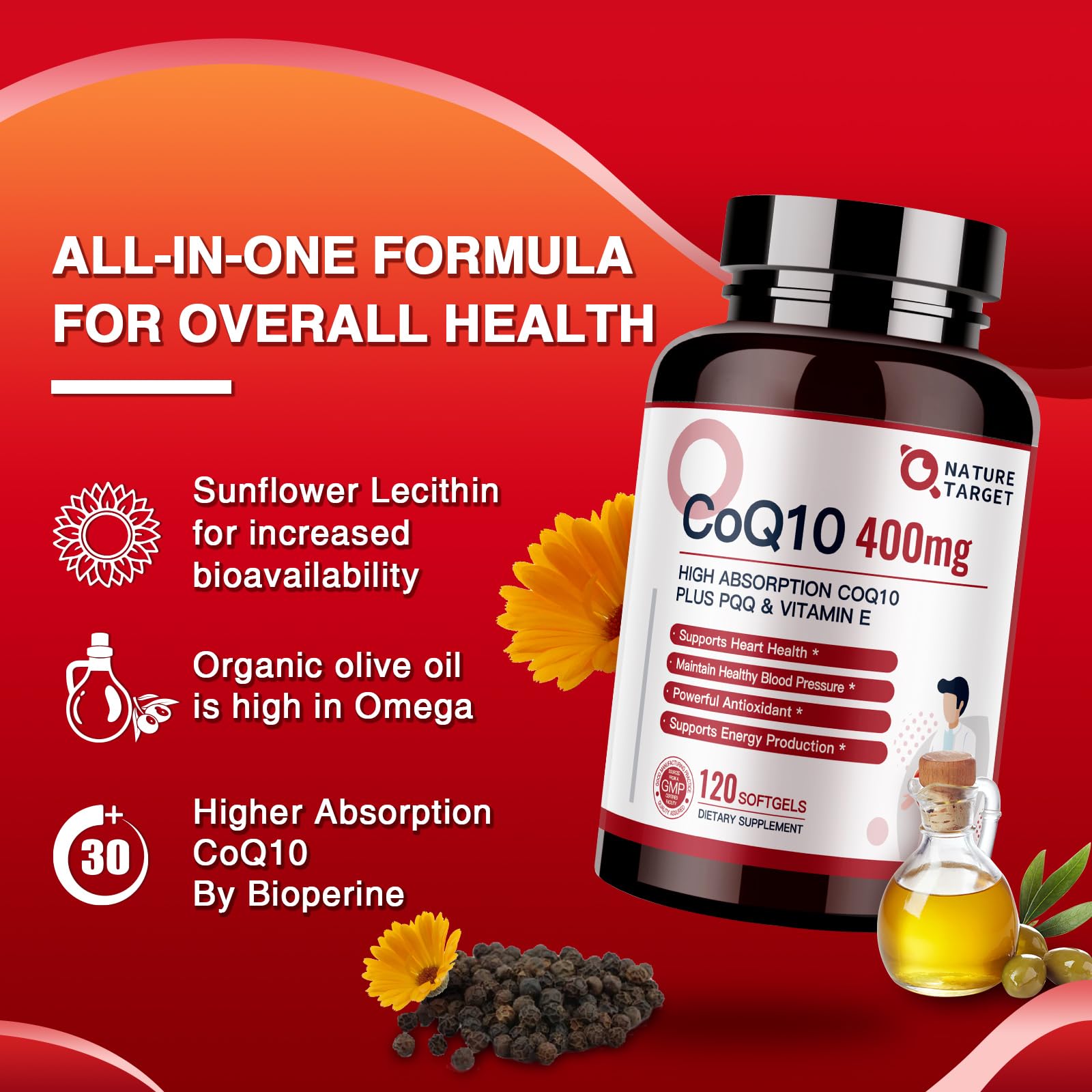 Foto 6 pulgar | Suplemento De 400 Mg De Coq10 De Nature Target Con Pqq Y Vitamina E 120s - Venta Internacional.