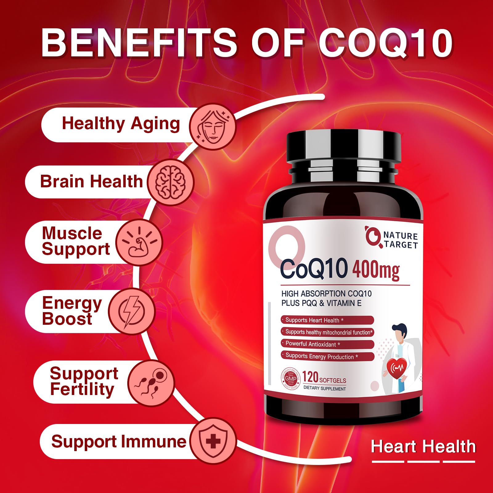 Foto 8 pulgar | Suplemento De 400 Mg De Coq10 De Nature Target Con Pqq Y Vitamina E 120s - Venta Internacional.