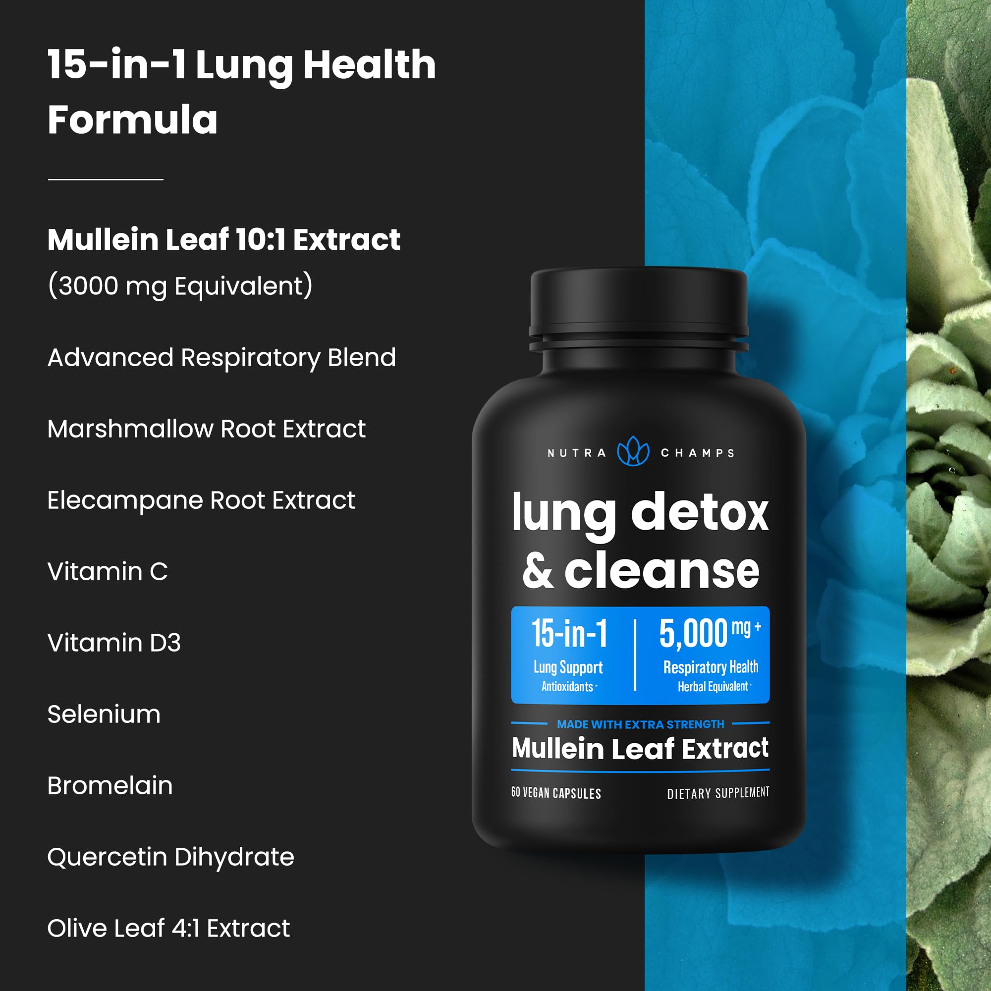 Foto 7 pulgar | Suplemento De Extracto De Hoja De Gordolobo Nutrachamps De 5000 Mg Para Pulmones - Venta Internacional.