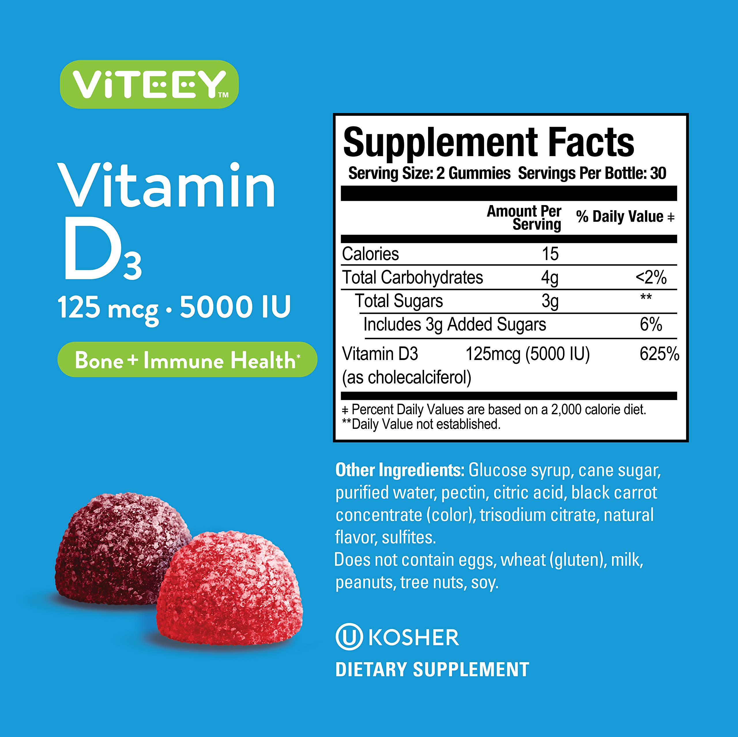 Foto 5 pulgar | Gomitas De Vitamina D3 Viteey 5000 Ui 125 Mcg Para Adultos Y Adolescentes - Venta Internacional.