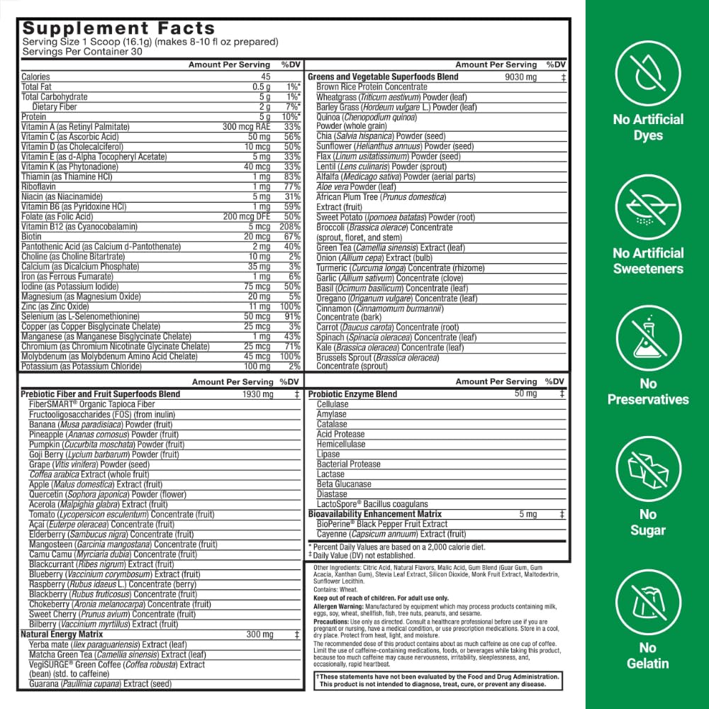 Foto 7 pulgar | Superfoods + Energy Powder Force Factor Smarter Greens - Venta Internacional.