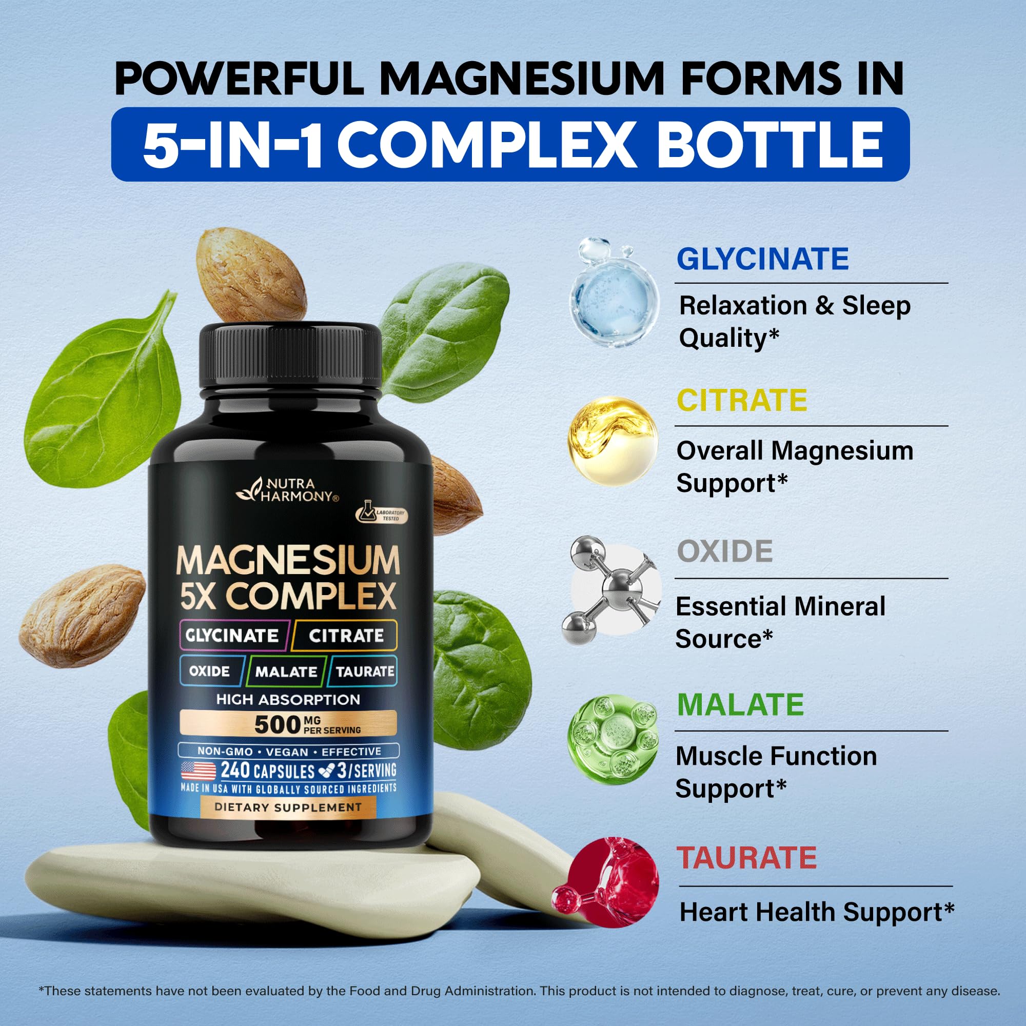 Foto 4 pulgar | Suplemento De Magnesio Nutraharmony  Complejo 5 En 1  500 Mg  240 Cápsulas - Venta Internacional.