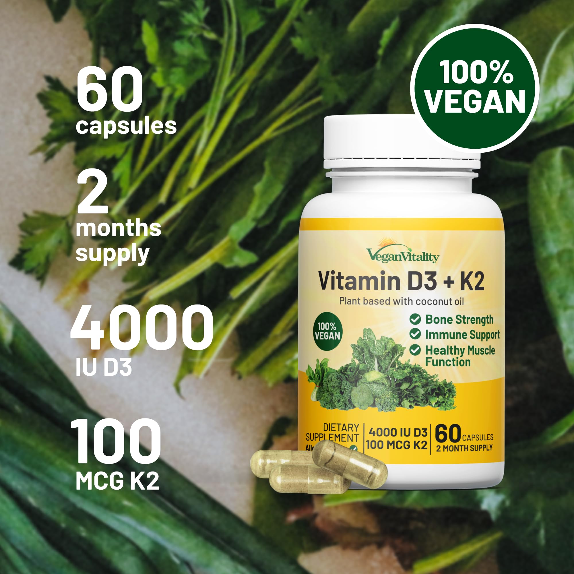 Foto 5 pulgar | Suplemento De Vitamina D3 K2 Vegan Vitality 4000 Ui (100 Mcg) - Venta Internacional.