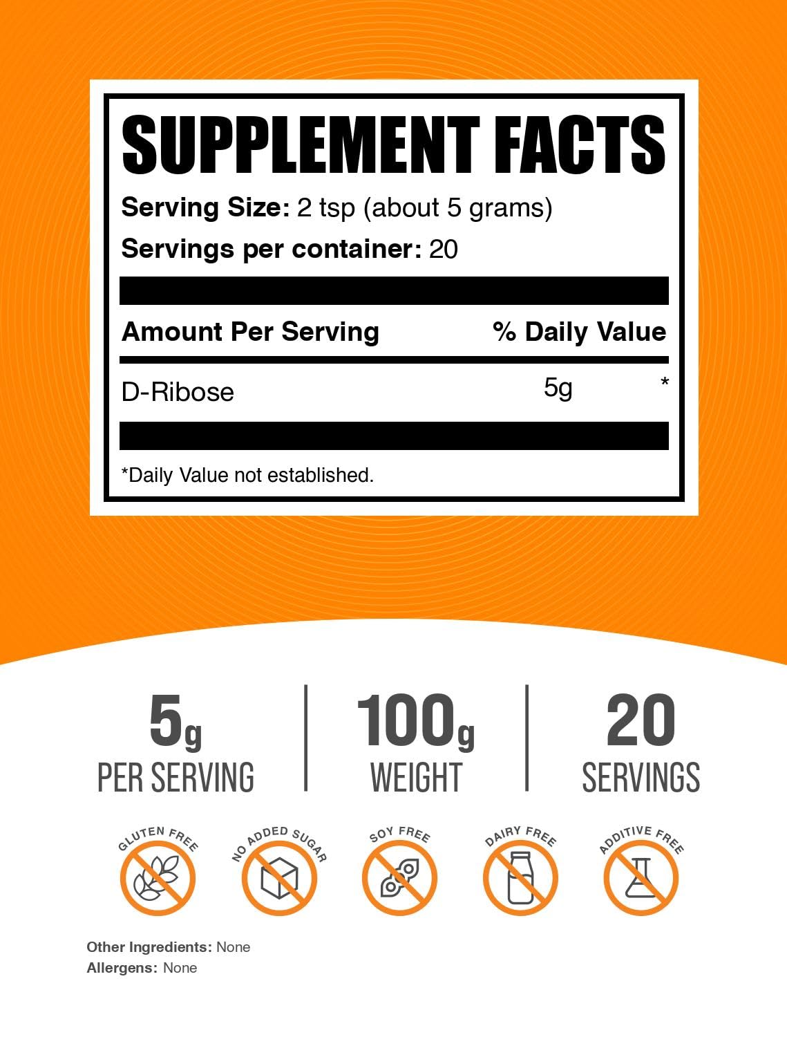 Foto 3 pulgar | Suplemento De D-ribosa Bulksupplements.com D-ribosa En Polvo 100 G - Venta Internacional.