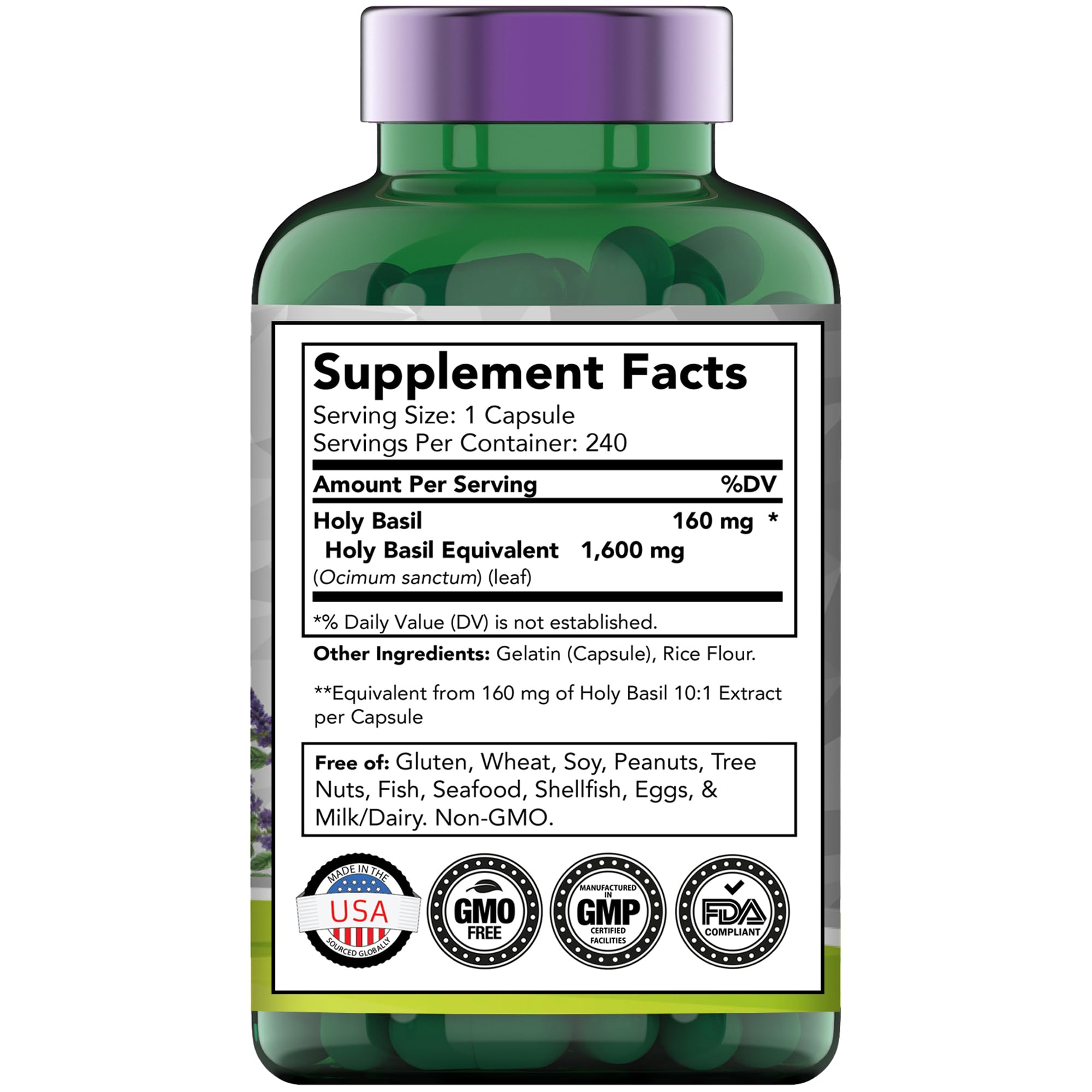Foto 3 pulgar | Suplemento De Vitaminas Y Albahaca Sagrada  1600 Mg  240 Cápsulas - Venta Internacional.