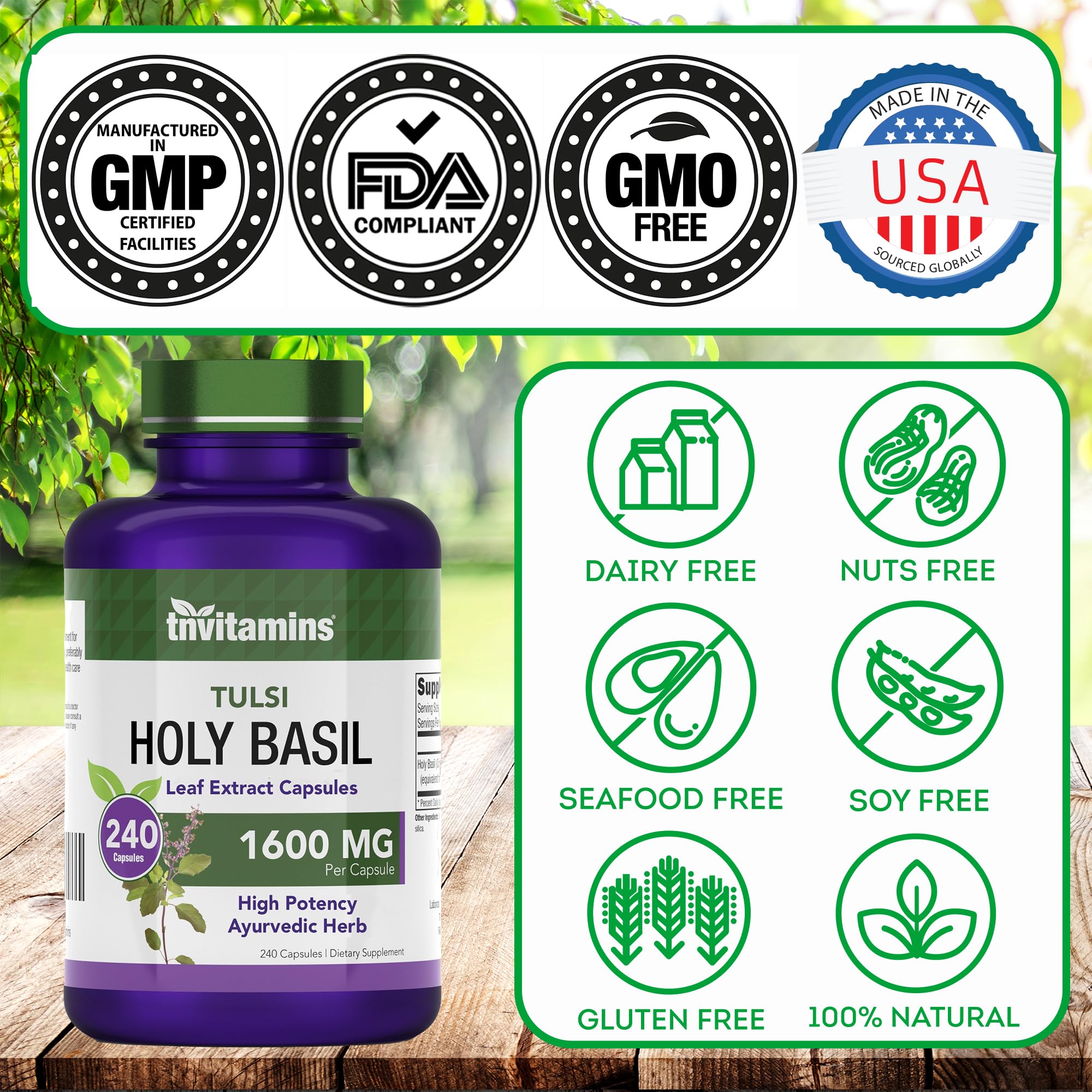 Foto 5 pulgar | Suplemento De Vitaminas Y Albahaca Sagrada  1600 Mg  240 Cápsulas - Venta Internacional.