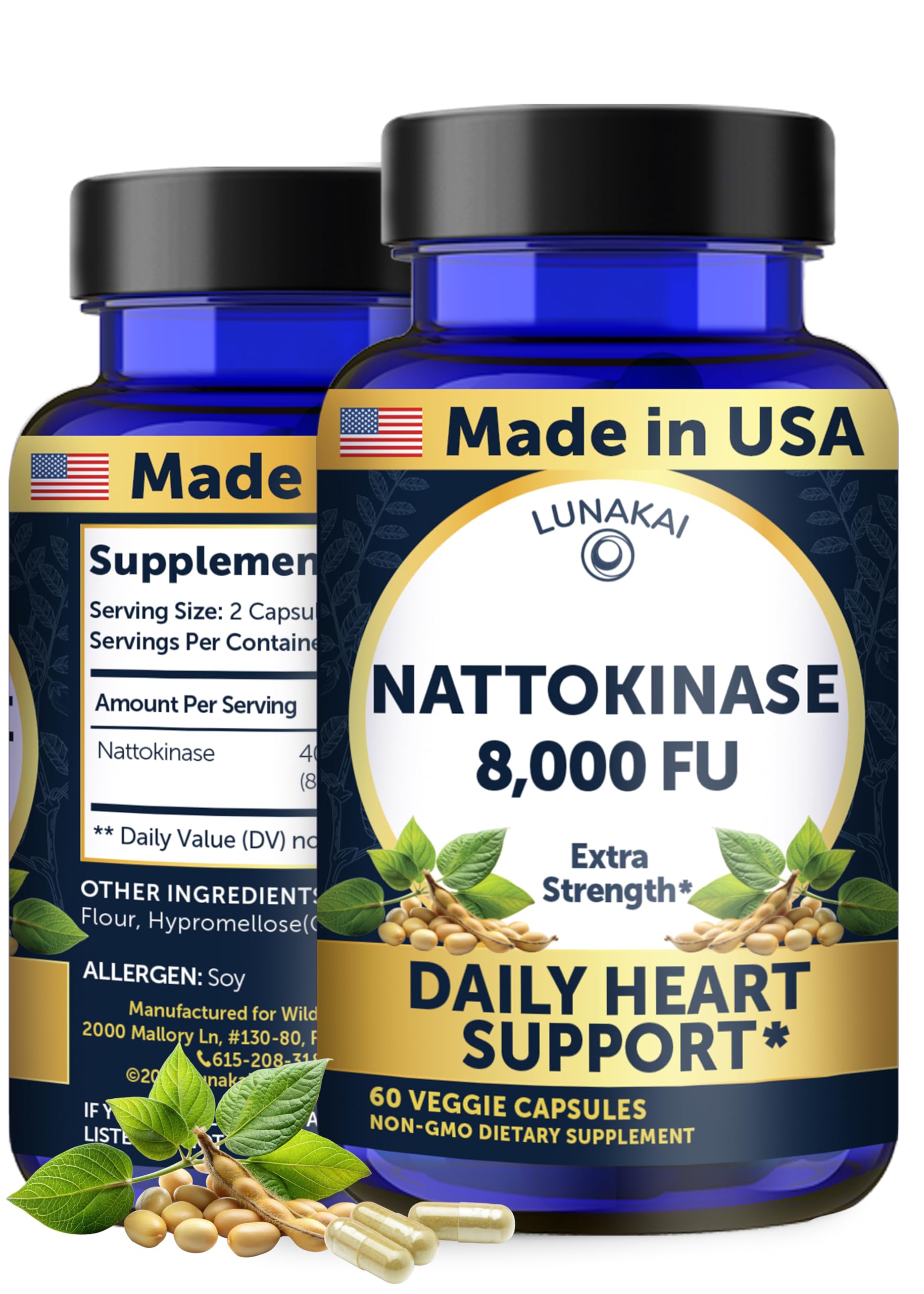 Foto 2 pulgar | Suplemento Lunakai Nattokinase 400 Mg 60 Cápsulas 8000 Fu - Venta Internacional.