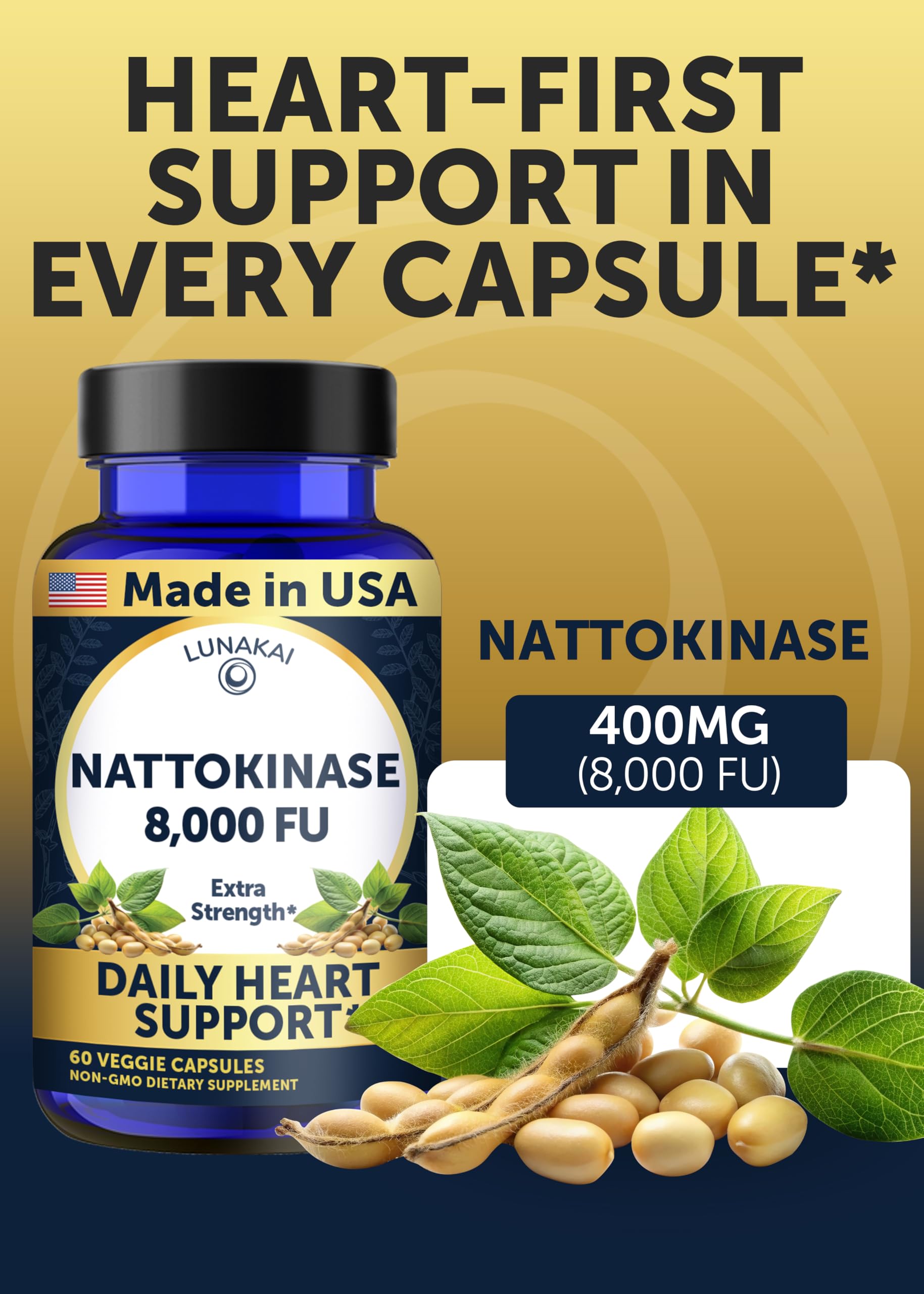 Foto 4 pulgar | Suplemento Lunakai Nattokinase 400 Mg 60 Cápsulas 8000 Fu - Venta Internacional.