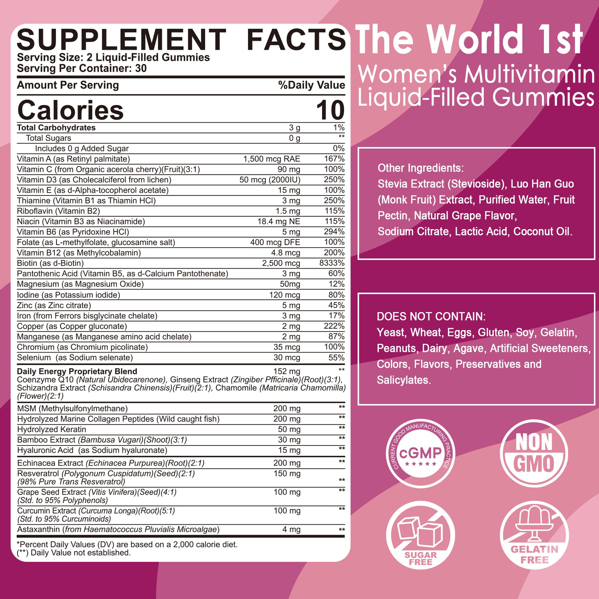 Foto 3 pulgar | Gomitas Multivitamínicas Lilicare Para Mujeres Con Hierro Y Biotina  2500 Mcg  Paquete De 2 - Venta Internacional.