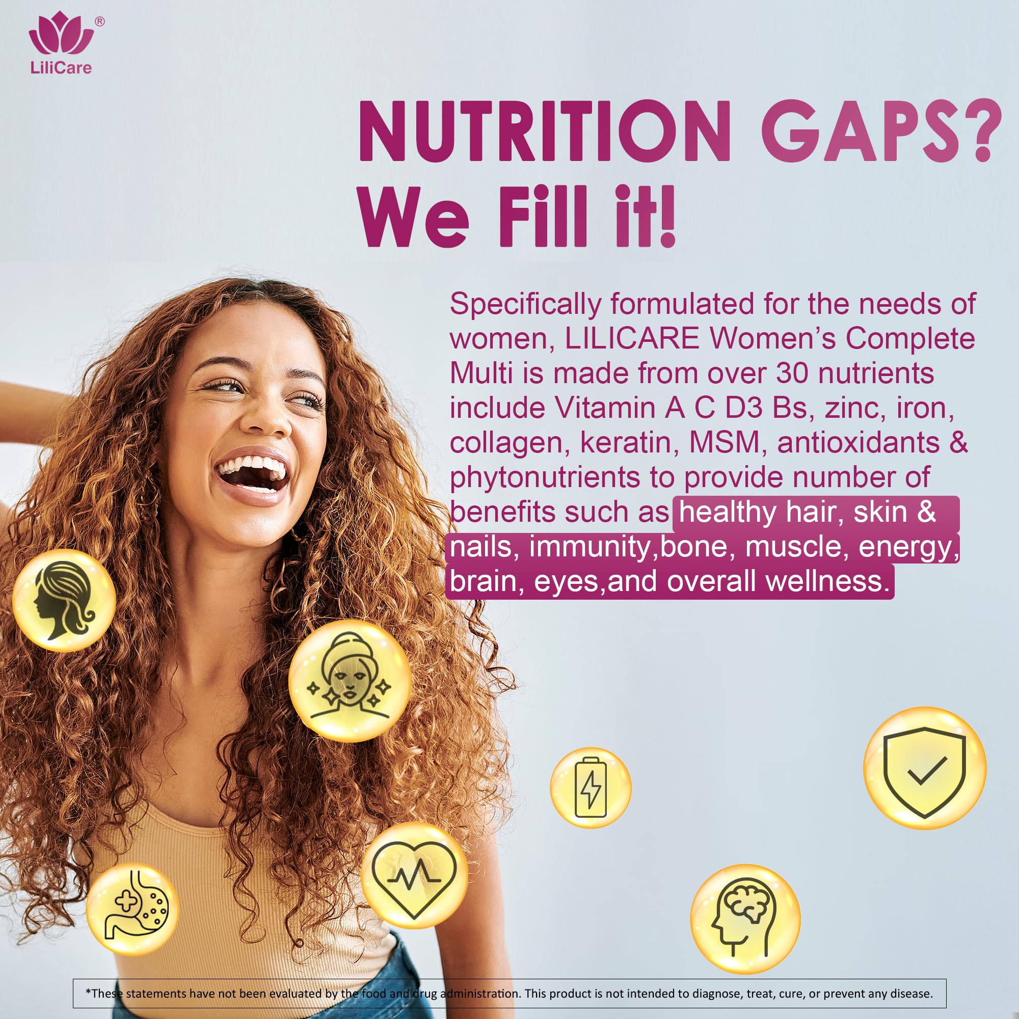 Foto 4 | Gomitas Multivitamínicas Lilicare Para Mujeres Con Hierro Y Biotina  2500 Mcg  Paquete De 2 - Venta Internacional.