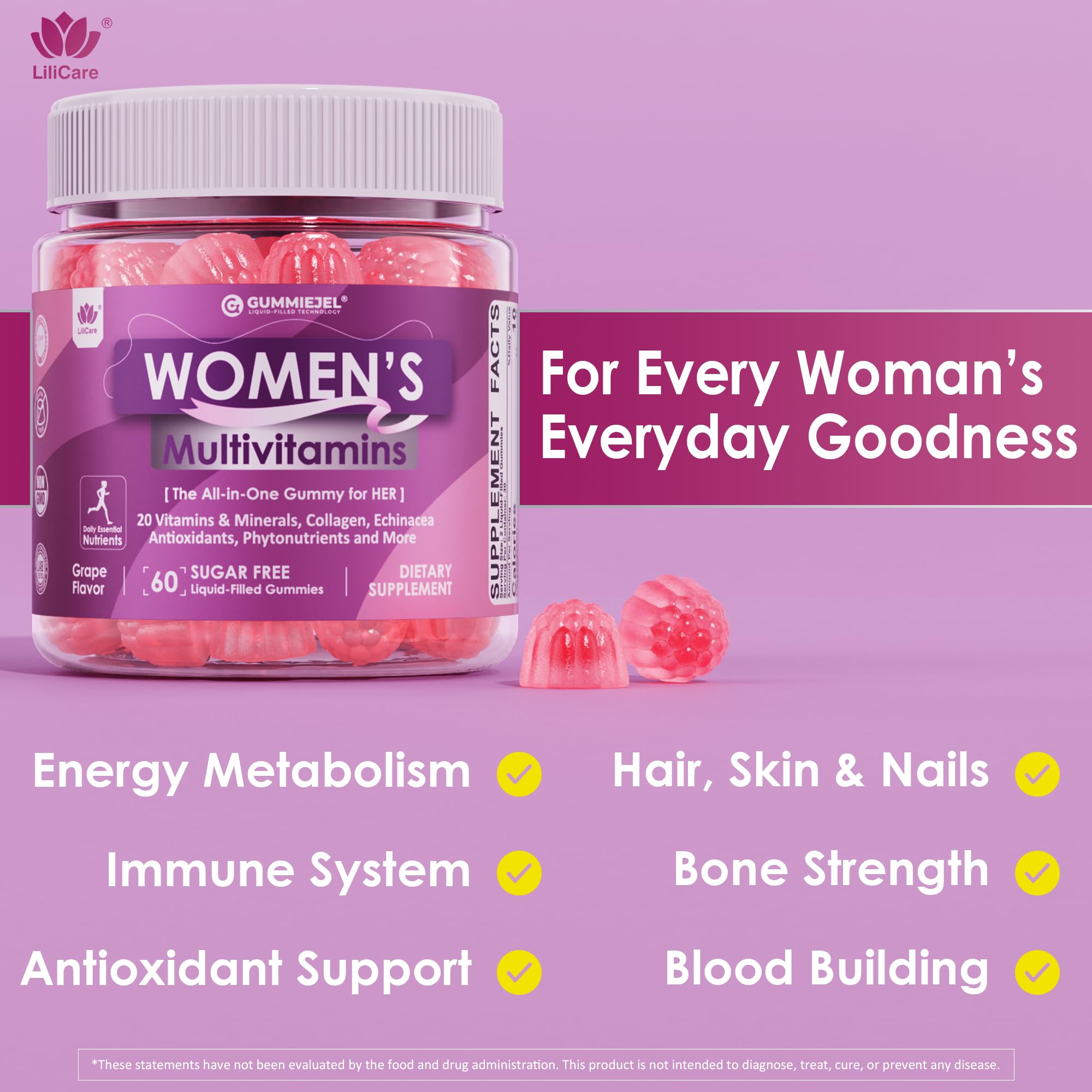 Foto 5 | Gomitas Multivitamínicas Lilicare Para Mujeres Con Hierro Y Biotina  2500 Mcg  Paquete De 2 - Venta Internacional.