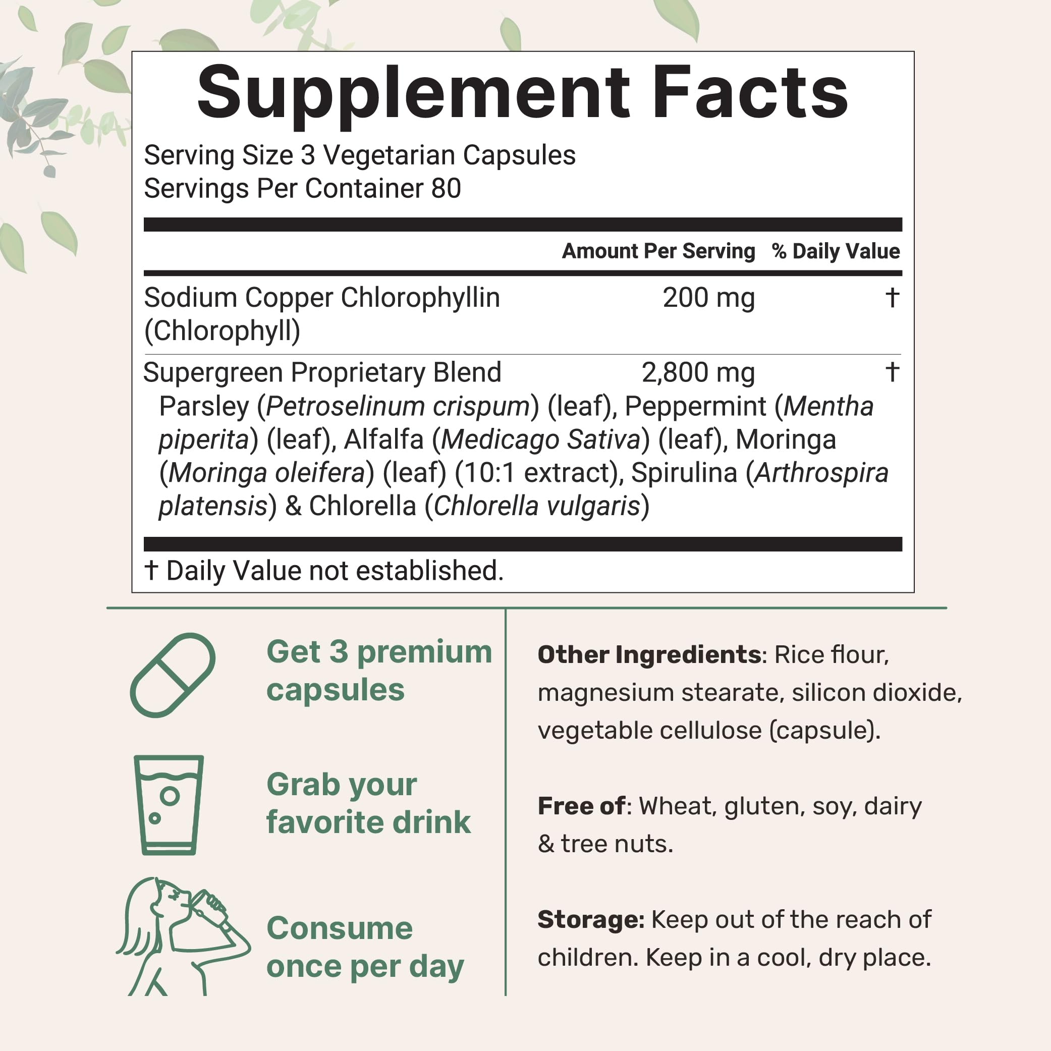 Foto 3 pulgar | Suplemento Con Microingredientes: Clorofila  3000 Mg  240 Cápsulas - Venta Internacional.