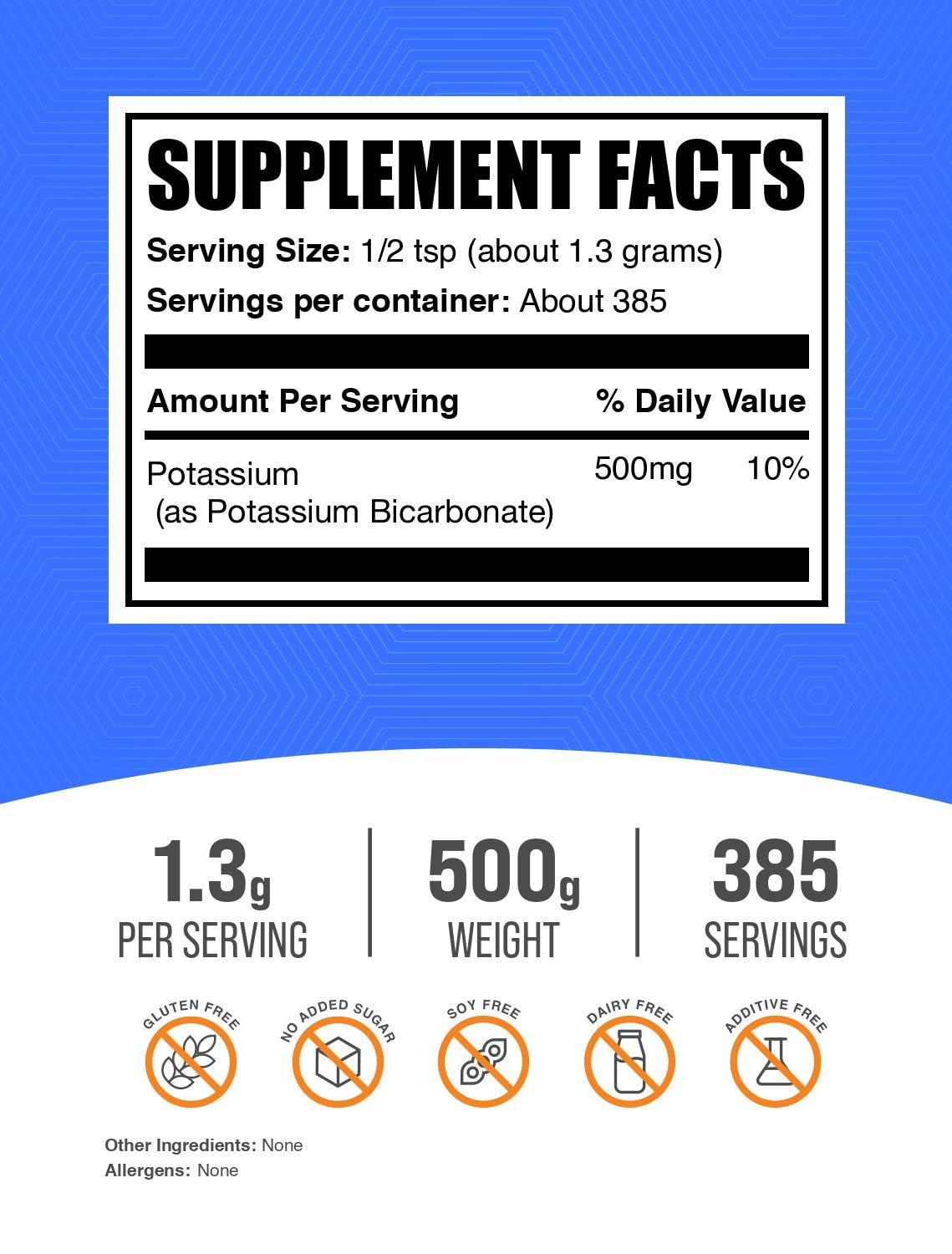 Foto 3 pulgar | Bicarbonato De Potasio En Polvo Bulksupplements.com 500 G - Venta Internacional.