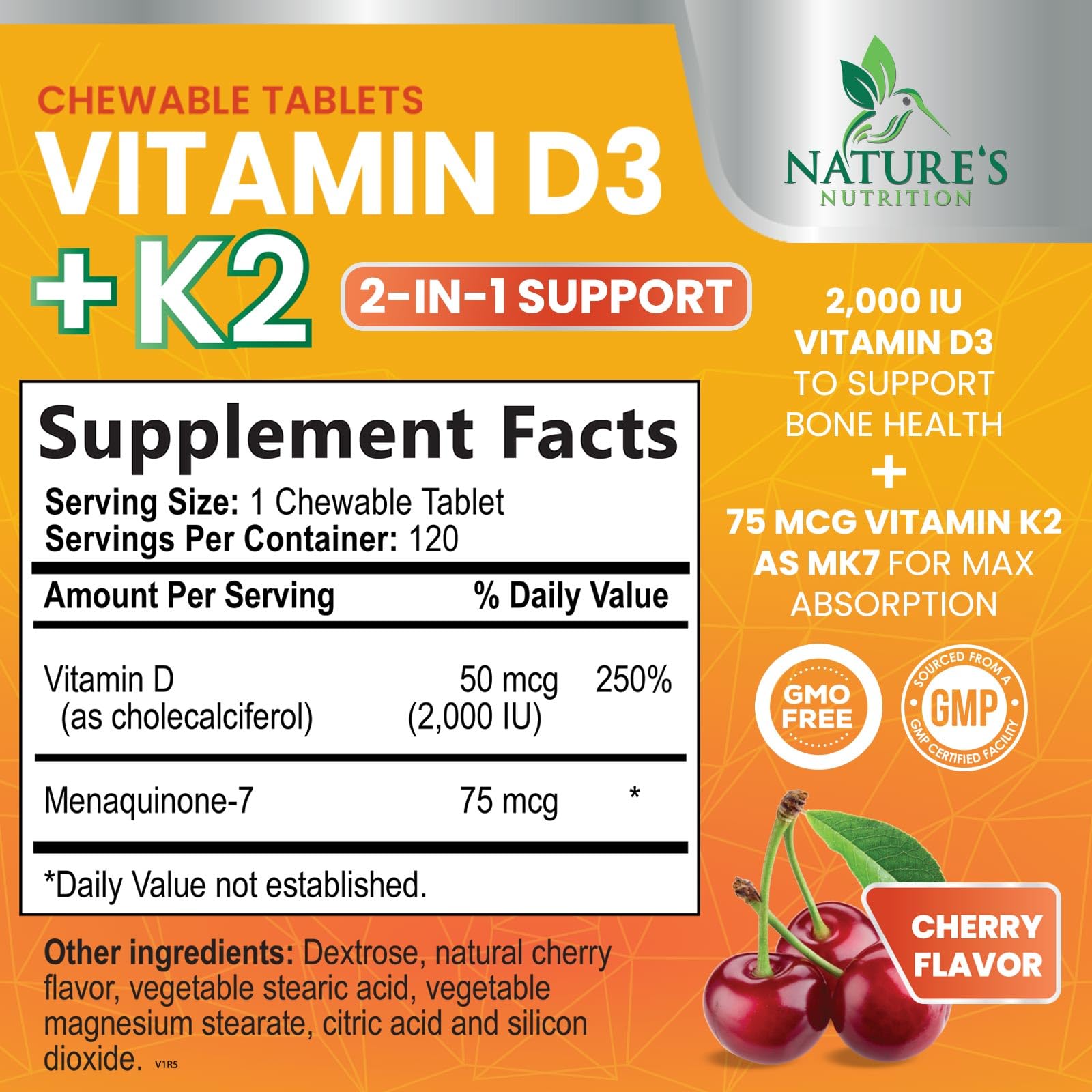 Foto 3 pulgar | Suplemento De Vitamina D3 K2 De Nature's Nutrition 2000 Ui/75 Mcg - Venta Internacional.