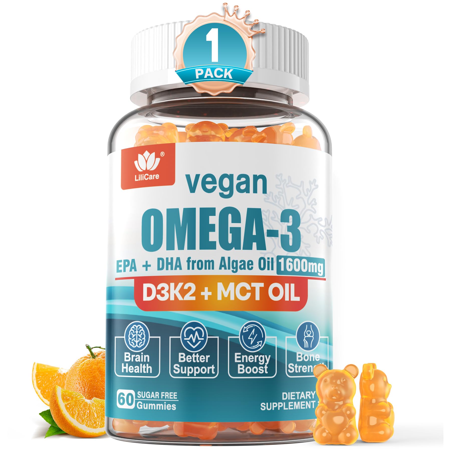 Foto 2 pulgar | Suplemento De Gomitas Veganas Con Omega 3 De Lilicare De 1280 Mg Con Vitamina D3 K2 - Venta Internacional.