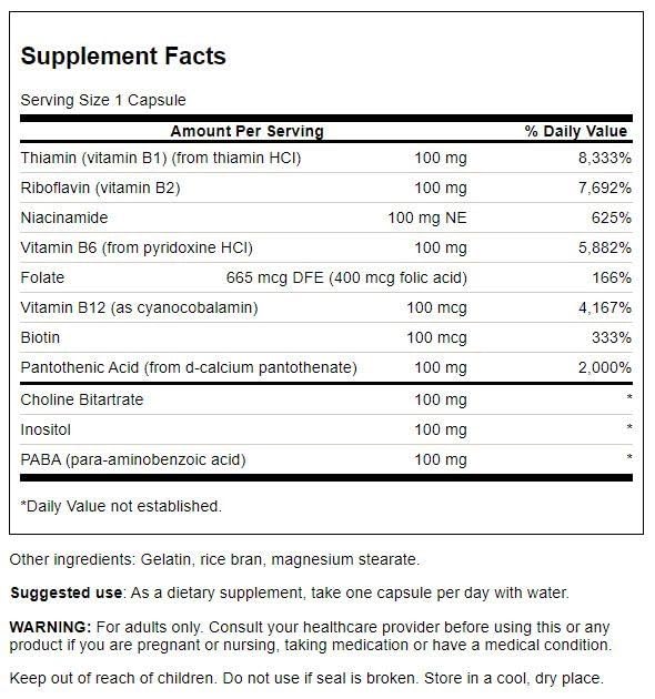 Foto 3 pulgar | Suplemento Vitamínico Swanson Vitamin B-100  100 Cápsulas - Venta Internacional.