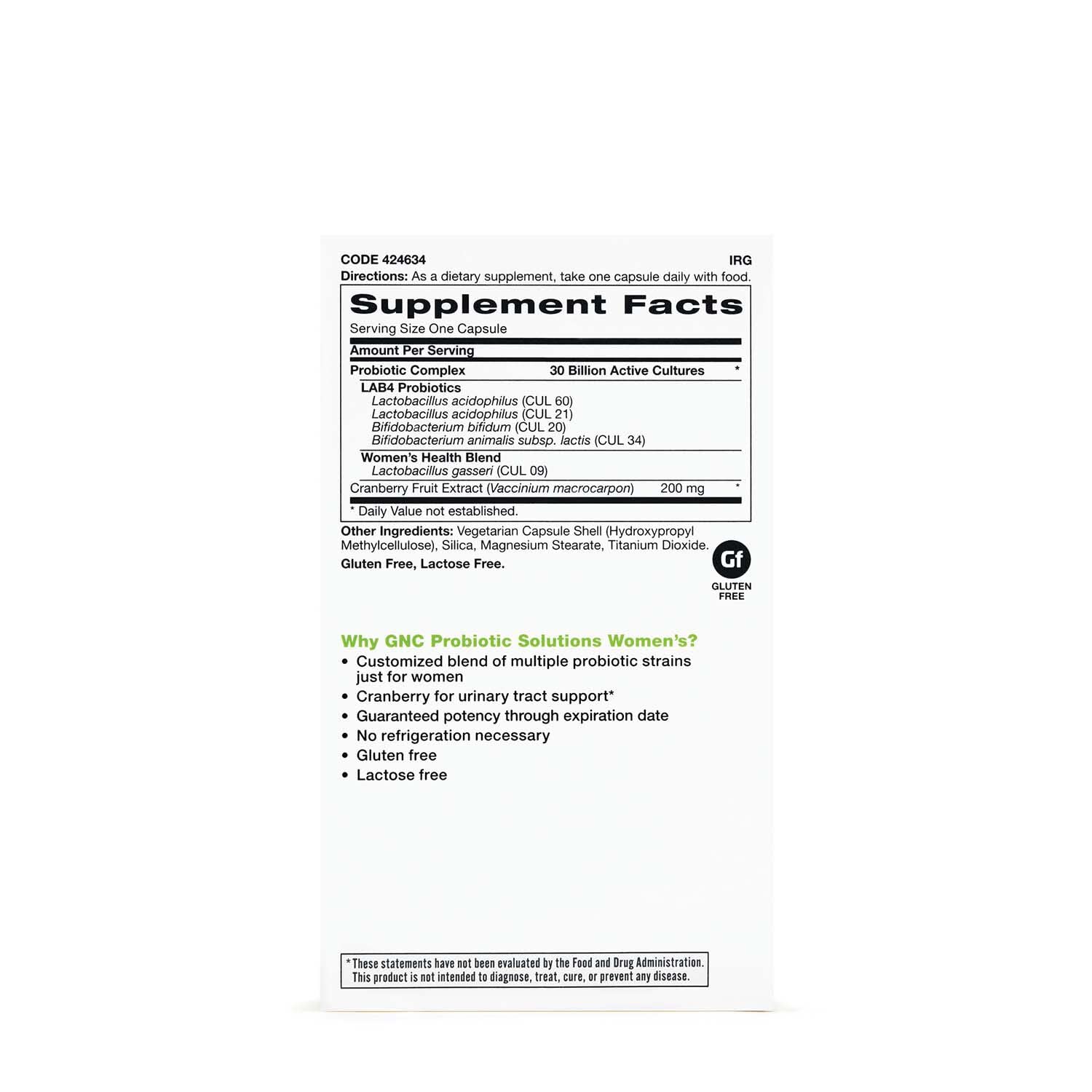 Foto 2 | Probiotic Gnc Probiotic Solutions Para Mujeres  30 Mil Millones De Ufc  30 Cápsulas - Venta Internacional.