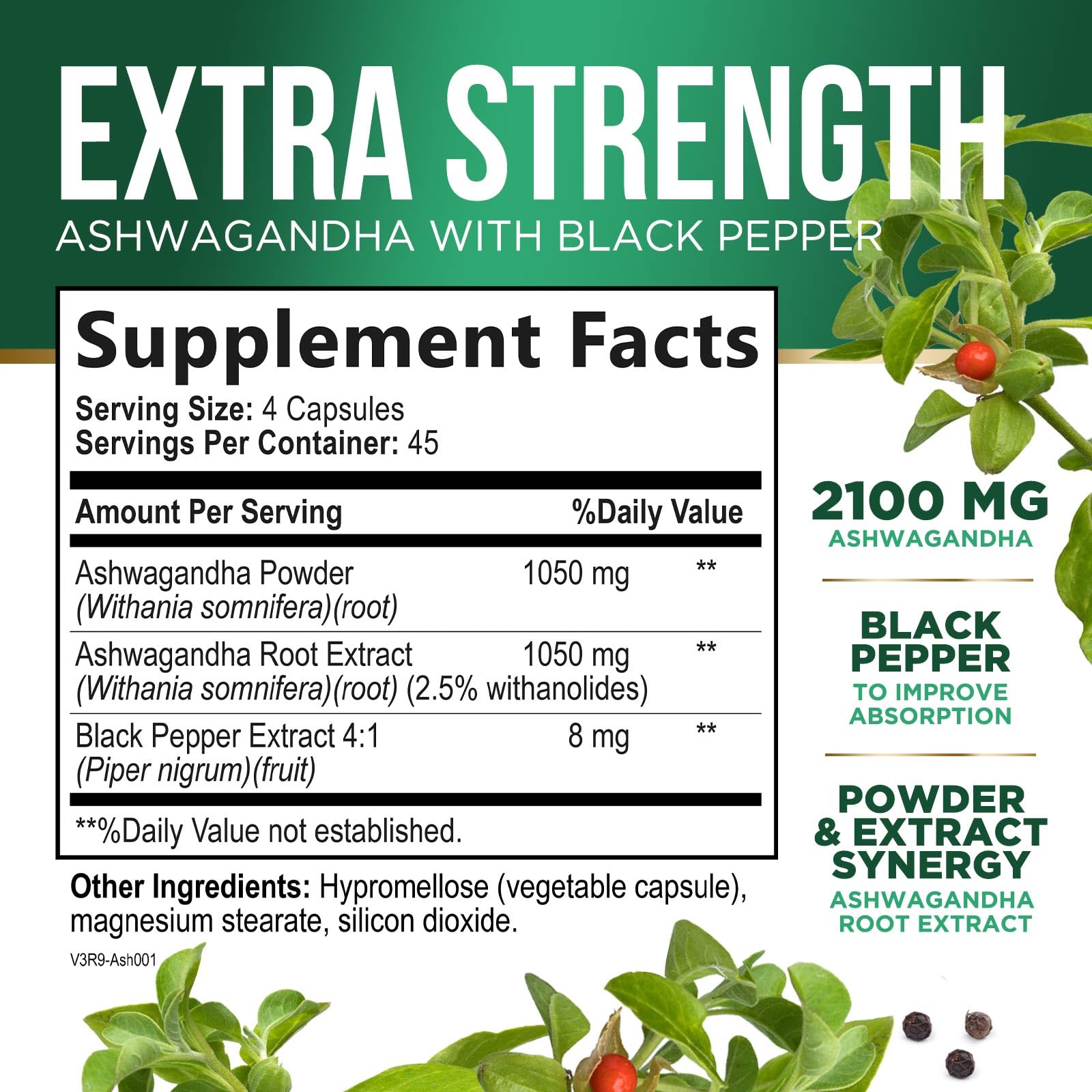 Foto 2 | Suplemento Nature's Nutrition Herbal Ashwagandha  2.100 Mg - Venta Internacional.