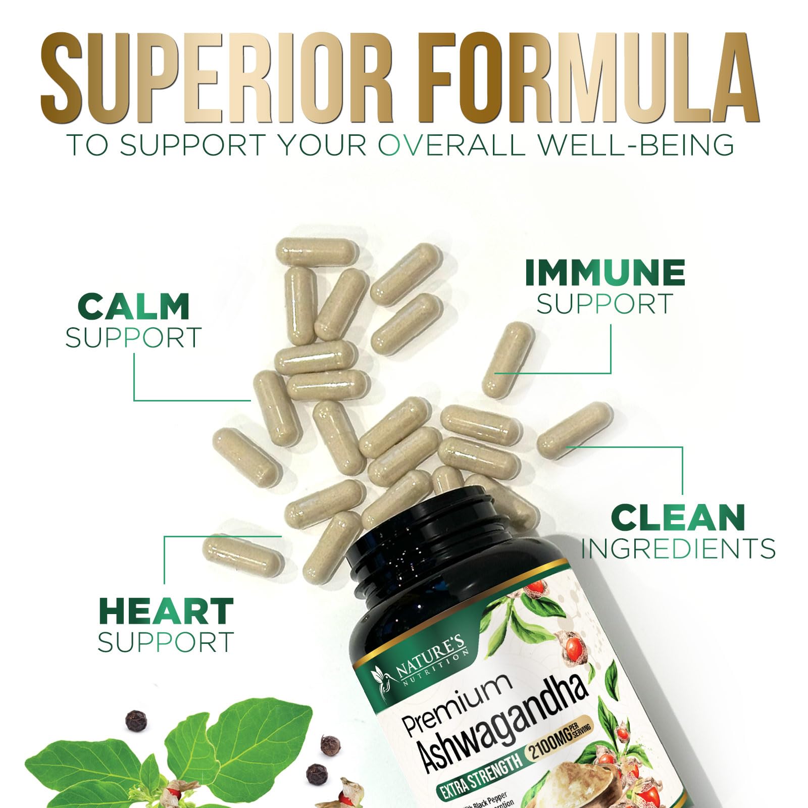 Foto 5 | Suplemento Nature's Nutrition Herbal Ashwagandha  2.100 Mg - Venta Internacional.