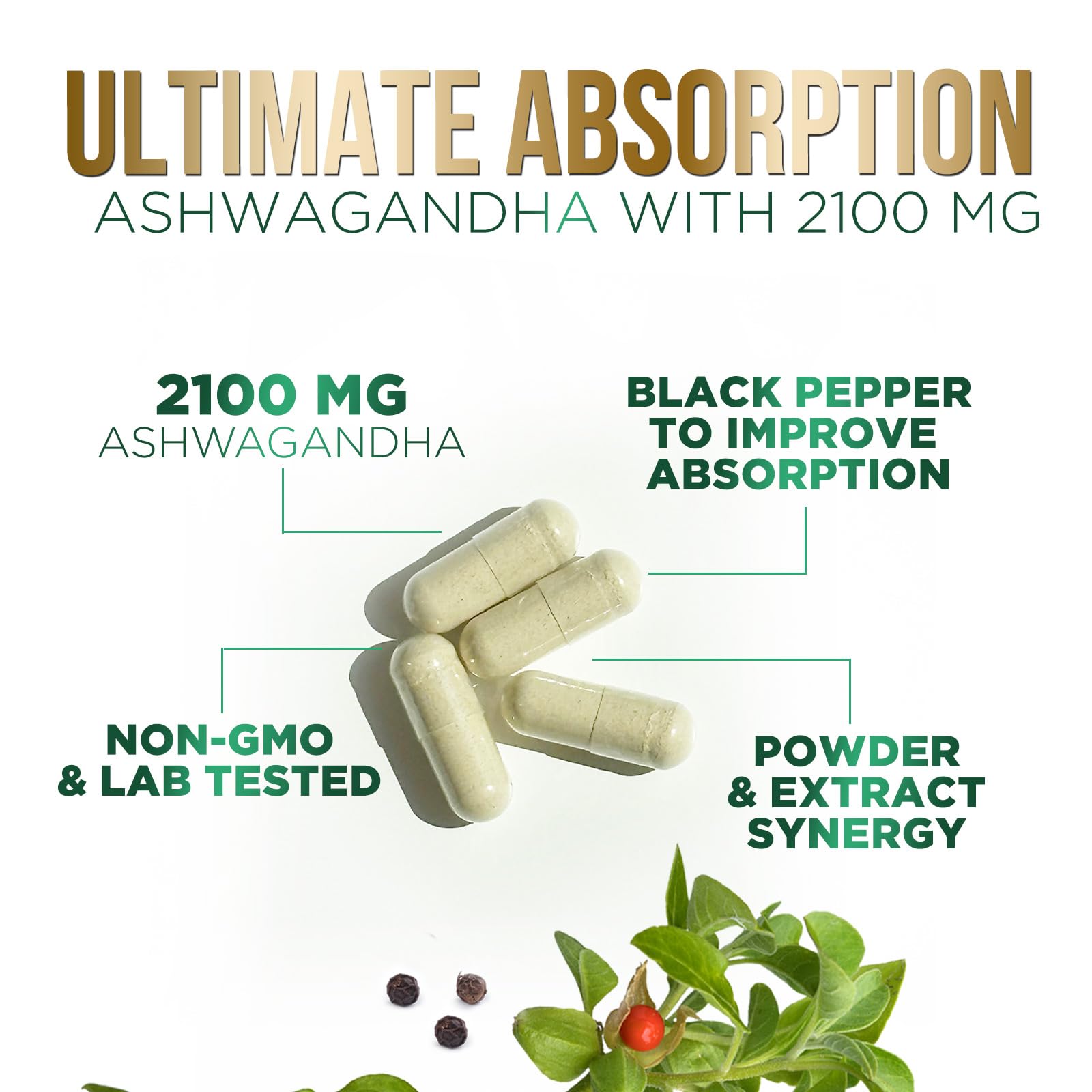 Foto 7 pulgar | Suplemento Nature's Nutrition Herbal Ashwagandha  2.100 Mg - Venta Internacional.