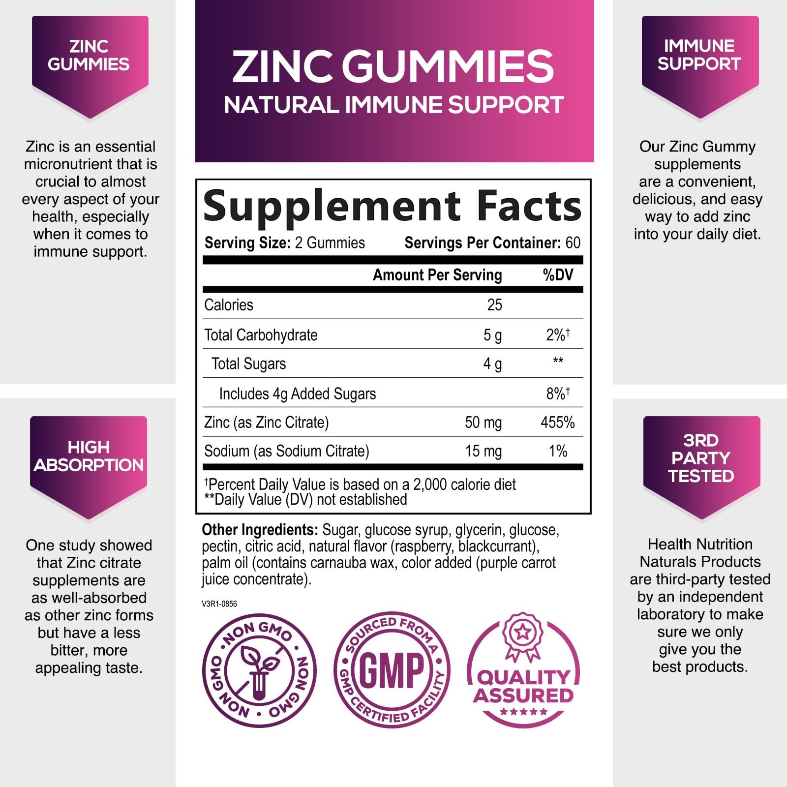 Foto 2 | Suplemento De Zinc Gummies Health Nutrition Naturals 50 Mg X120 - Venta Internacional.