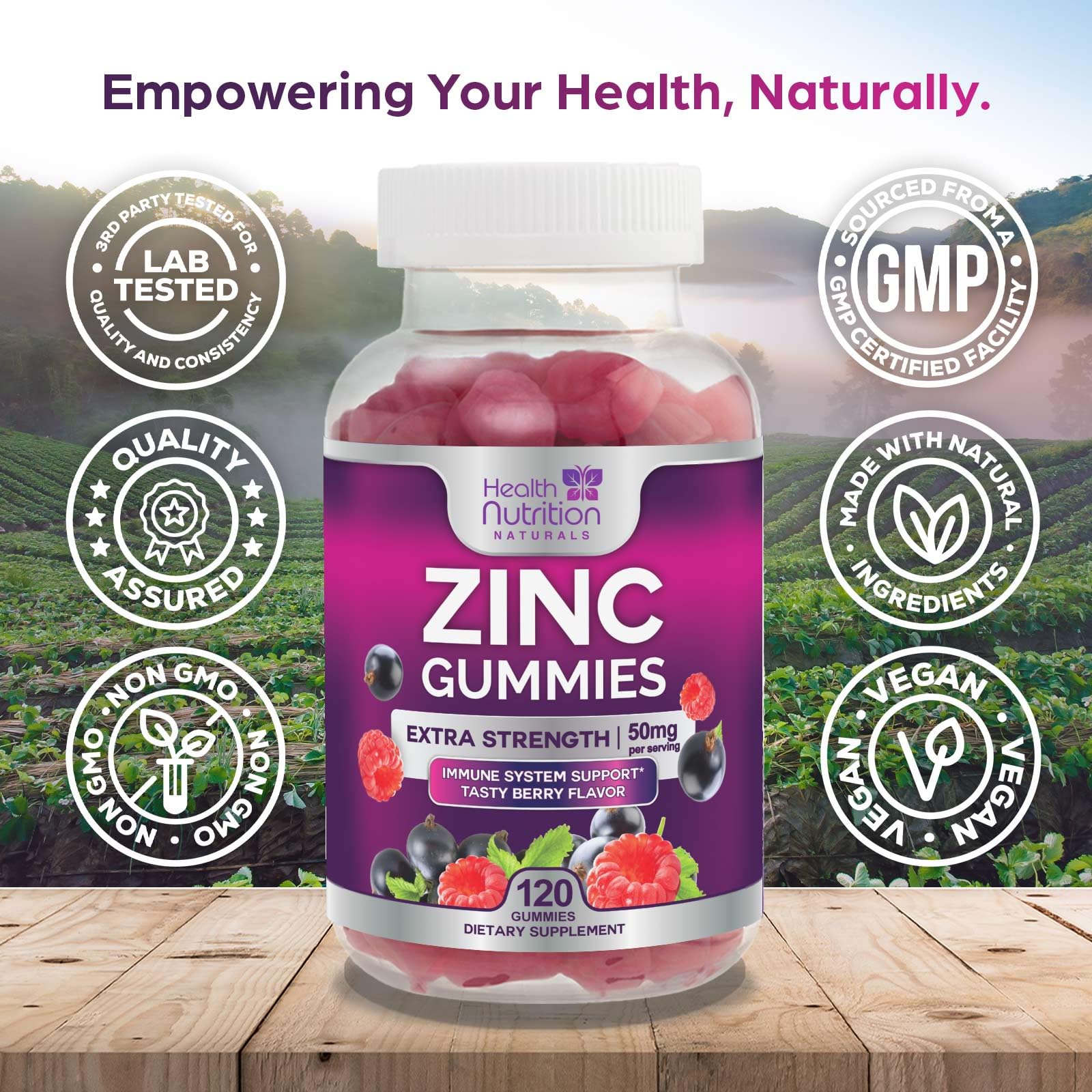 Foto 4 | Suplemento De Zinc Gummies Health Nutrition Naturals 50 Mg X120 - Venta Internacional.