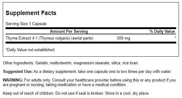 Foto 3 pulgar | Suplemento Swanson Thyme Leaf 500 Mg 120 Cápsulas - Venta Internacional.